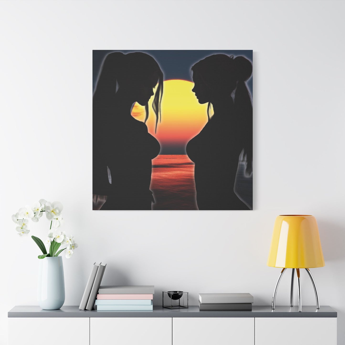 Sunset Silhouettes – Reflective Moments in Ocean Light - Canvas Art, Modern Wall Decor, Home Aesthetic, Gift for Her, Living Room Wall Art, Inspirational Art