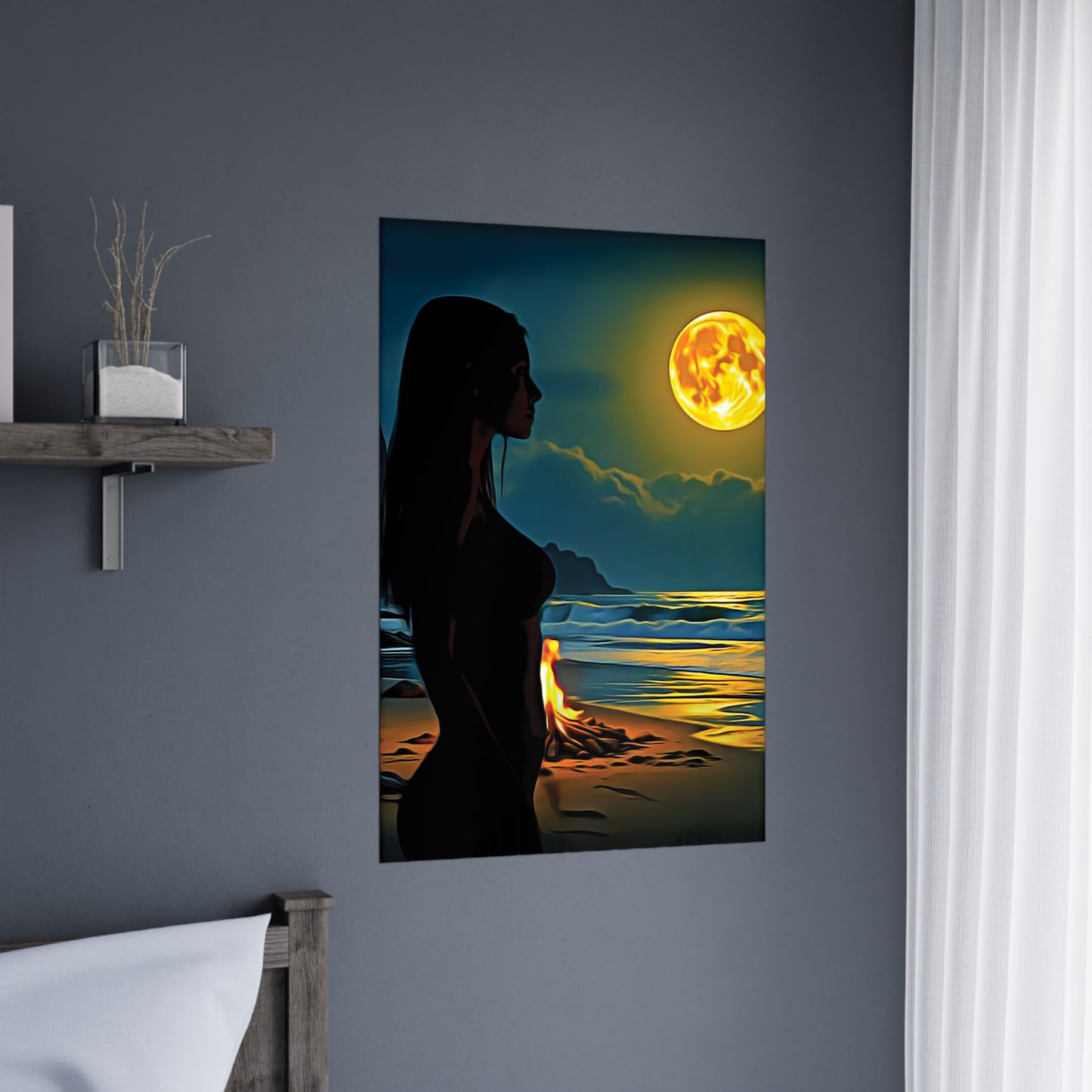 Moonfire Calm โ Where Ocean Light Meets Inner Glow ๐๐ฅ - Ocean Sunset Matte Poster, Beach Wall Art, Boho Decor, Moonlit Artwork, Nature Print, Home Aesthetic Decor