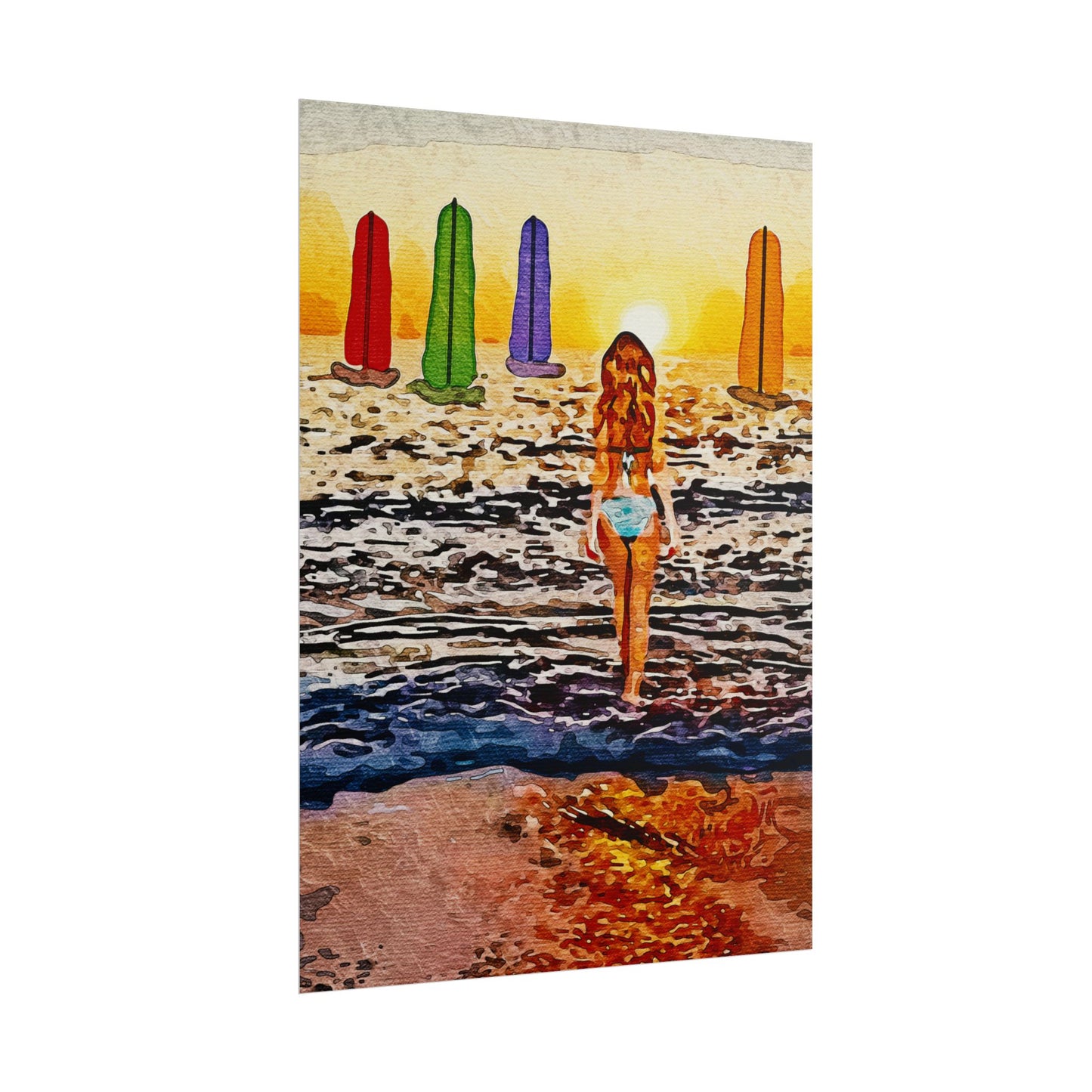 "Chasing Horizons: A Sunset Journey of Hope and Serenity Beyond the Waves" - Beach-Themed Rolled Posters, Decorative Wall Art, Summer Decor, Coastal Vibe, Surfing Gift, Ocean Sunset Print