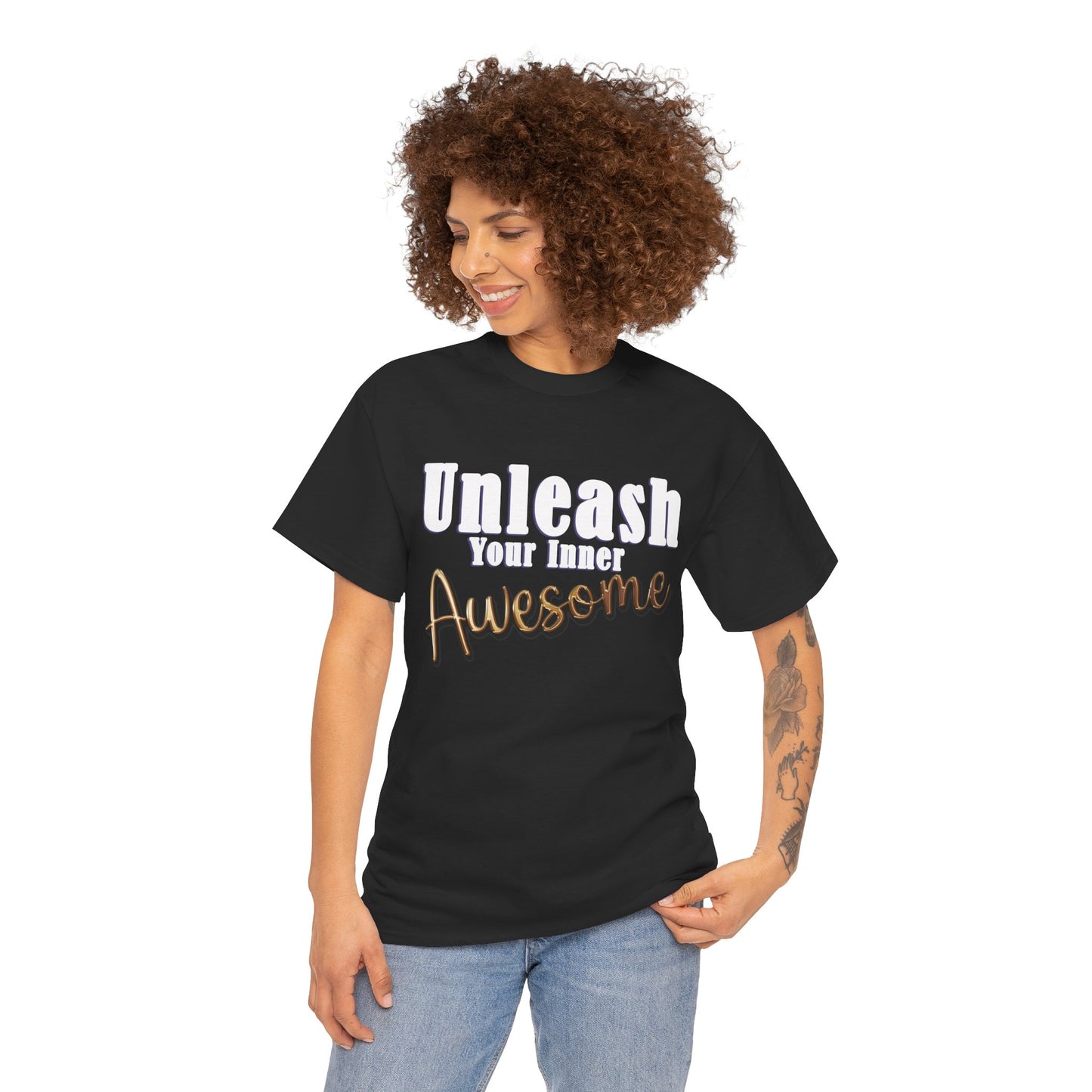 Unisex Heavy Cotton Tee - 'Unleash Your Inner Awesome' Inspirational Shirt