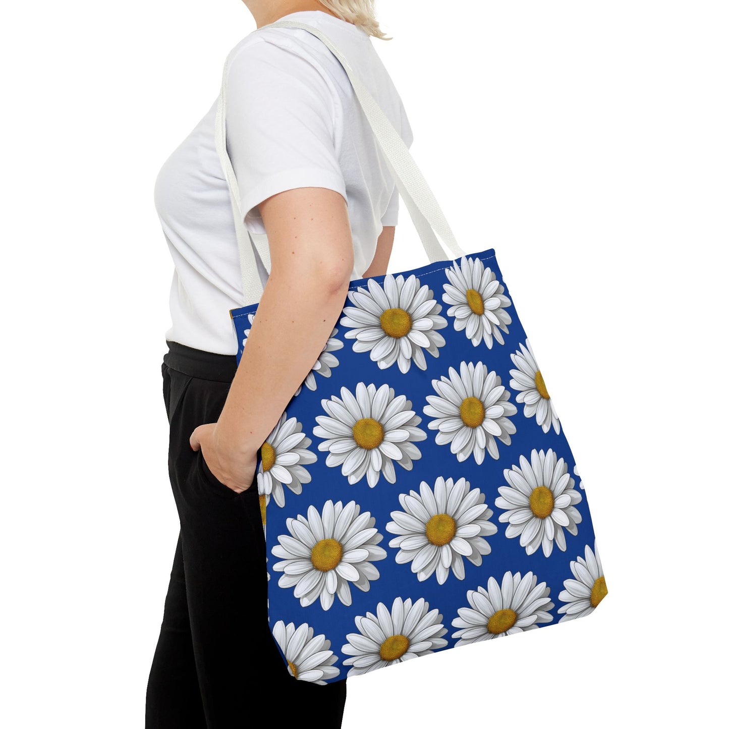 Daisy Tote Bag - White Floral Design Summer Fashion Accessory