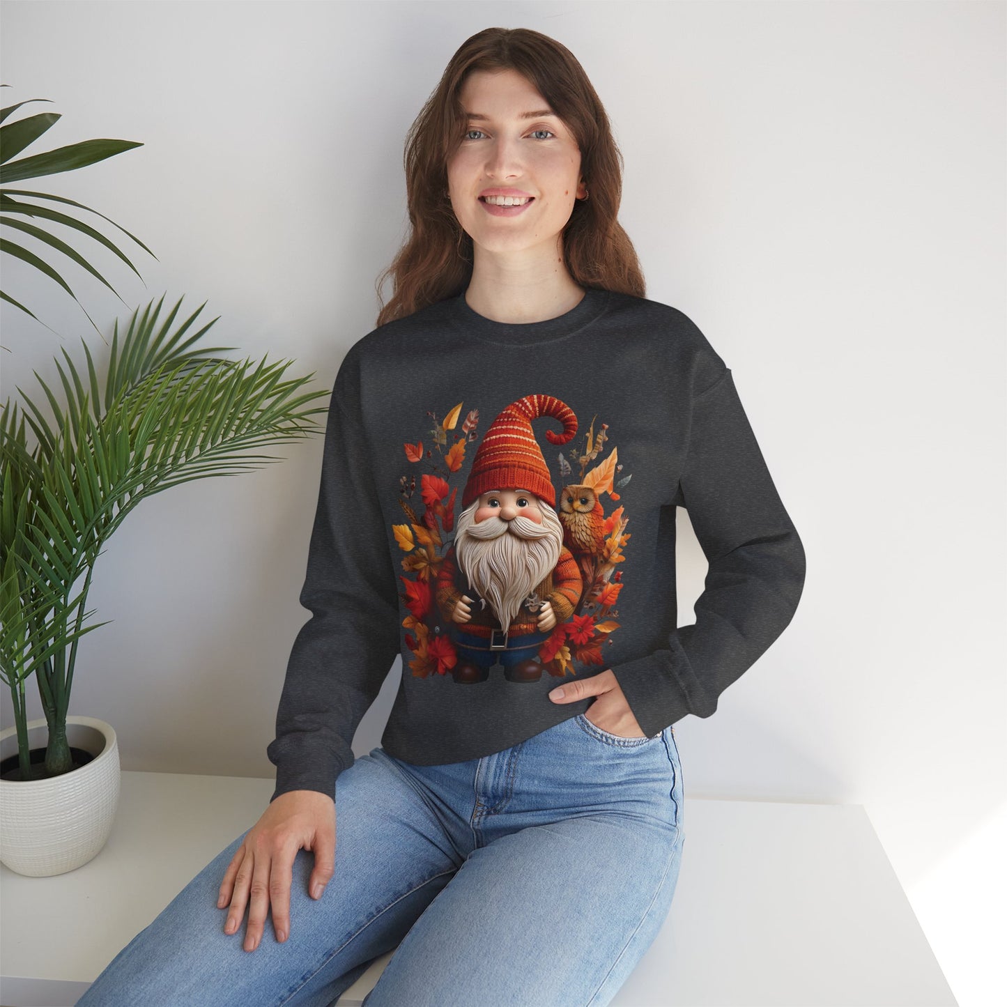 Gnome & Owl Autumn Harmony β Cozy Magic for the Season ππ§‘ - Sweatshirt | Fall Sweater, Autumn Apparel, Unisex Crewneck, Perfect Gift, Holiday Wear, Seasonal Style, Comfortable Fashion