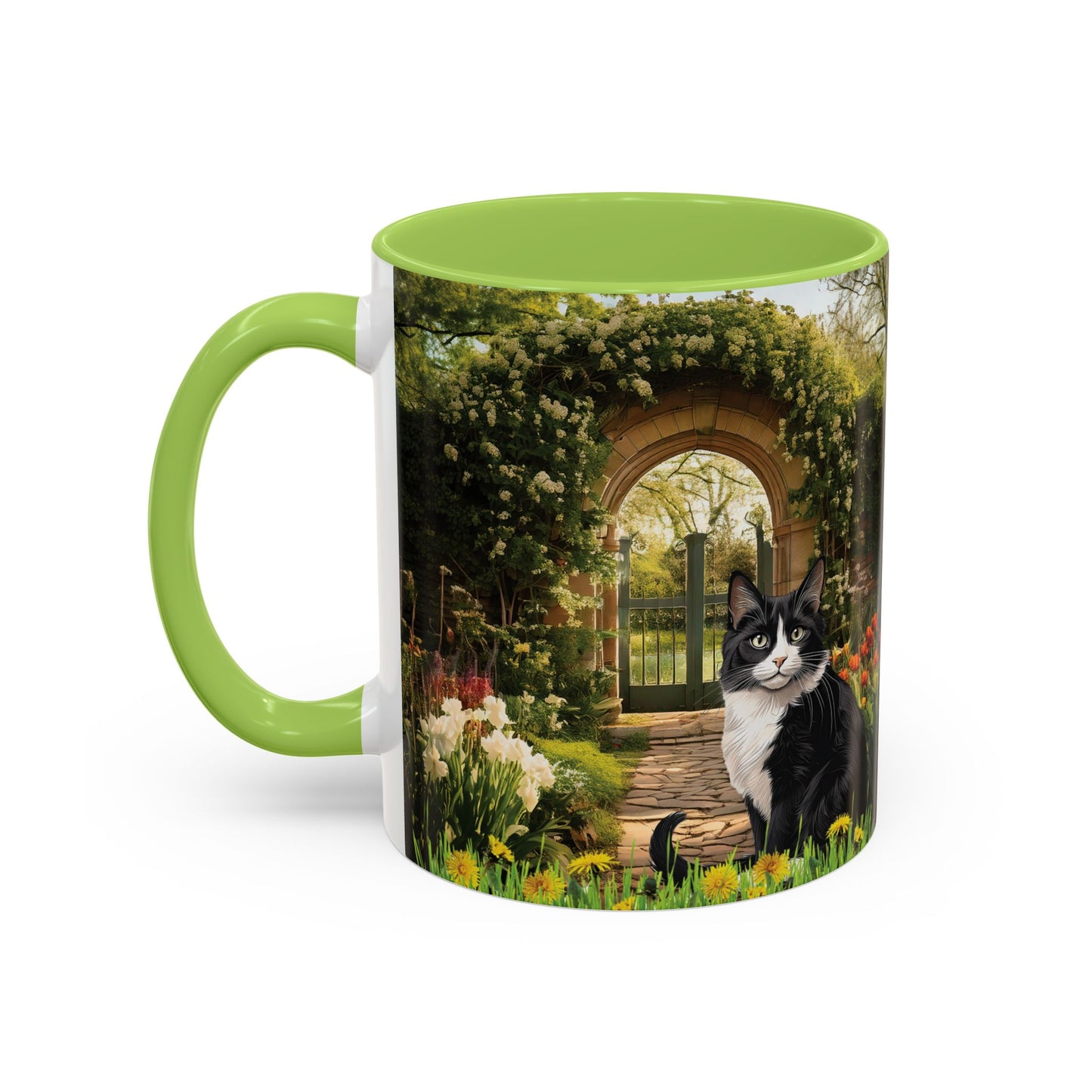 Whimsical Cat Garden Accent Coffee Mug – Perfect for Cat Lovers and Nature Enthusiasts