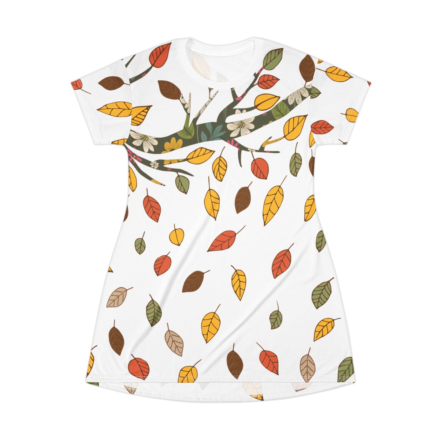 Autumn Leaves Design T-Shirt Dress