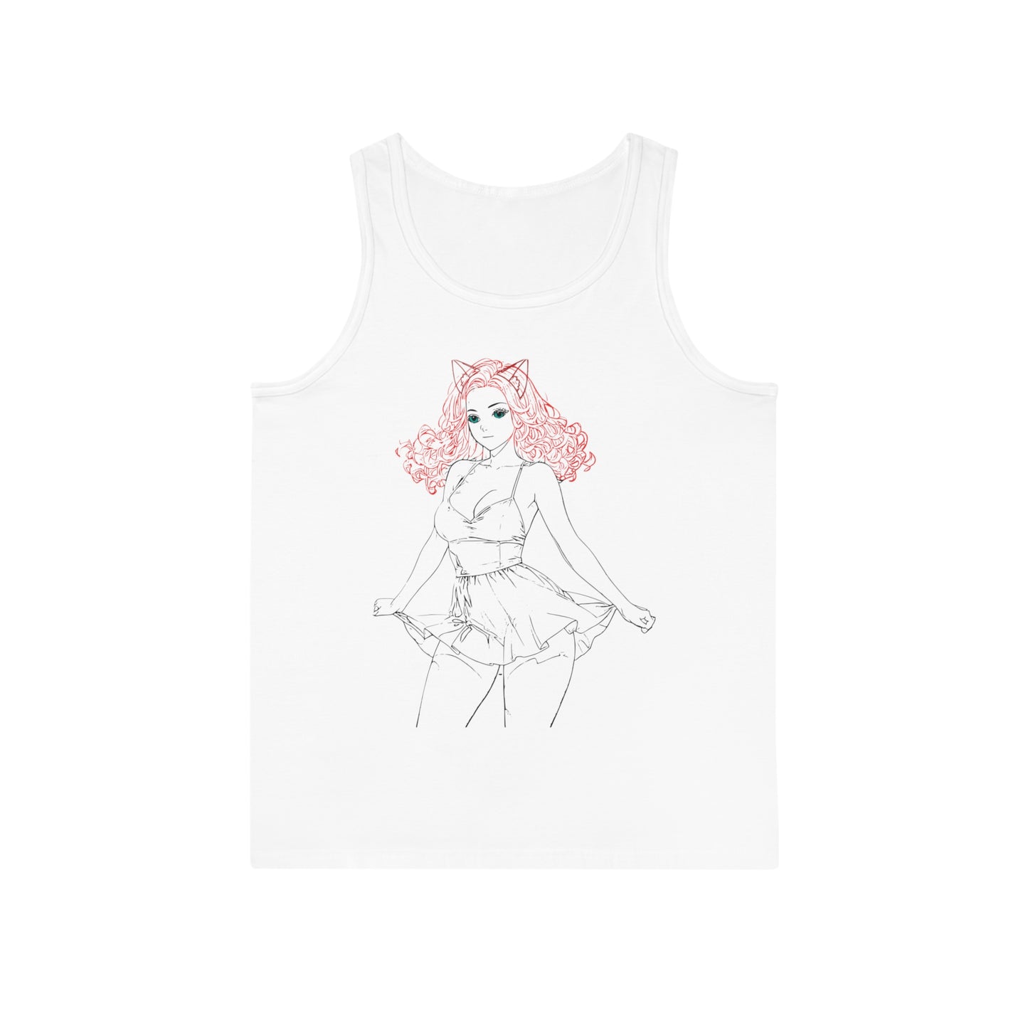 Cute Cat Girl Illustrated Unisex Softstyle Tank Top | Summer Fashion, Gift for Her, Cute Casual Wear, Festival Attire, Graphic Tank