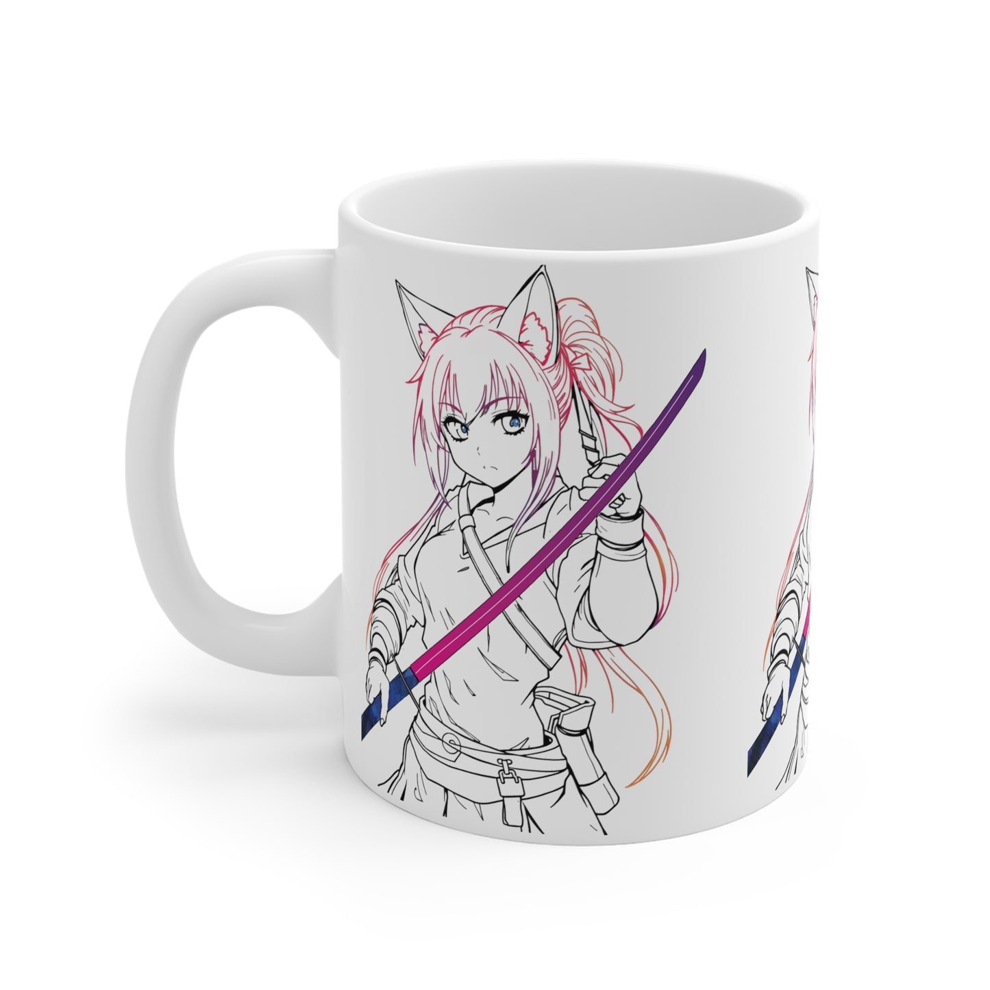 Anime-Inspired Ceramic Mug, Cat Girl Coffee Cup, Gift for Anime Lovers, Manga Mug, Unique Kawaii Drinkware
