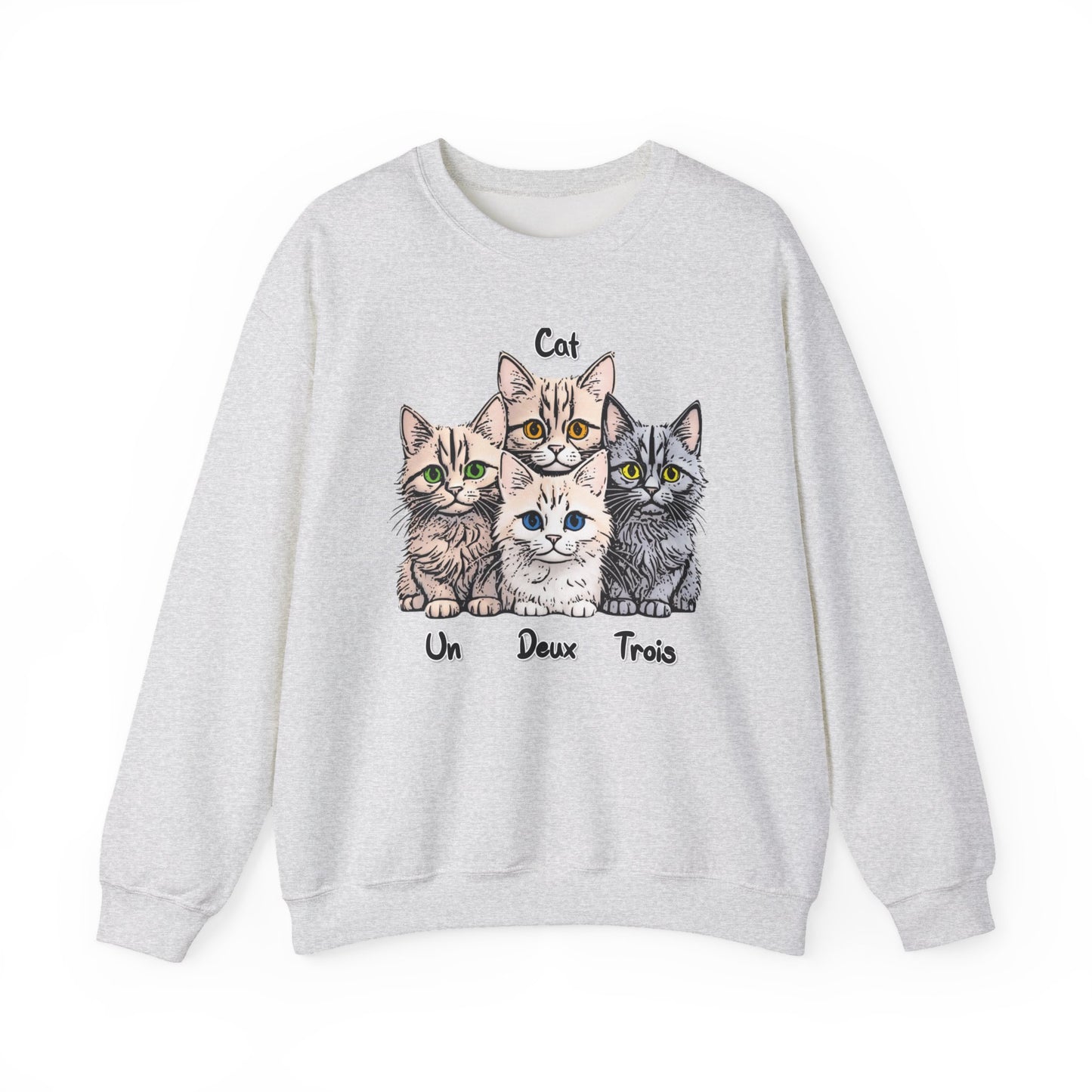 Un, Deux, Trois, Cat: Purrfect Counting Cuteness - Cat Lover Crewneck Sweatshirt, Cozy Pet Sweatshirt, Gift for Cat Owners, Cute Animal Apparel, Cat-Themed Fashion