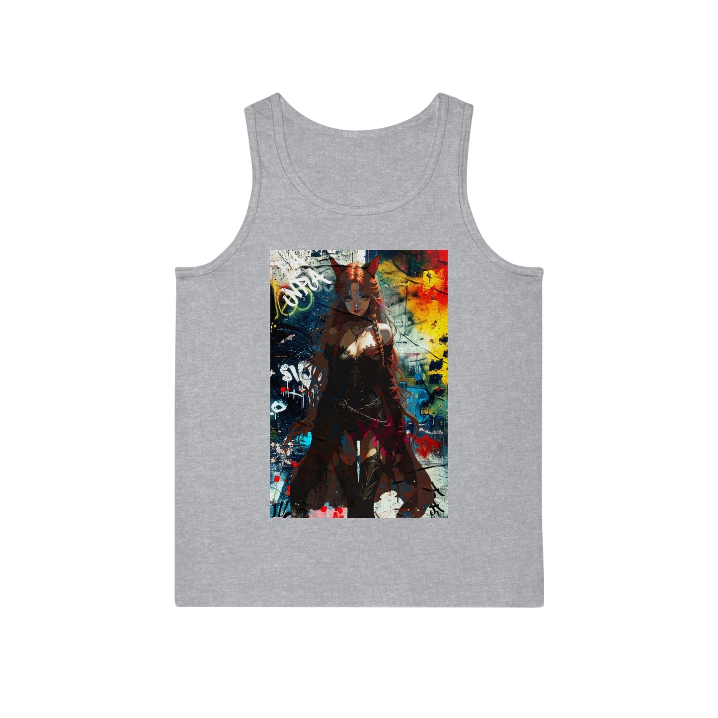 Warrior Anime Catgirl – Urban Fantasy Power on Canvas & Poster - Vibrant Art Tank Top | Unisex Softstyle™ | Cool Summer Wear, Festival Outfit, Casual Fashion, Unique Gift Idea, Comfortable Layering