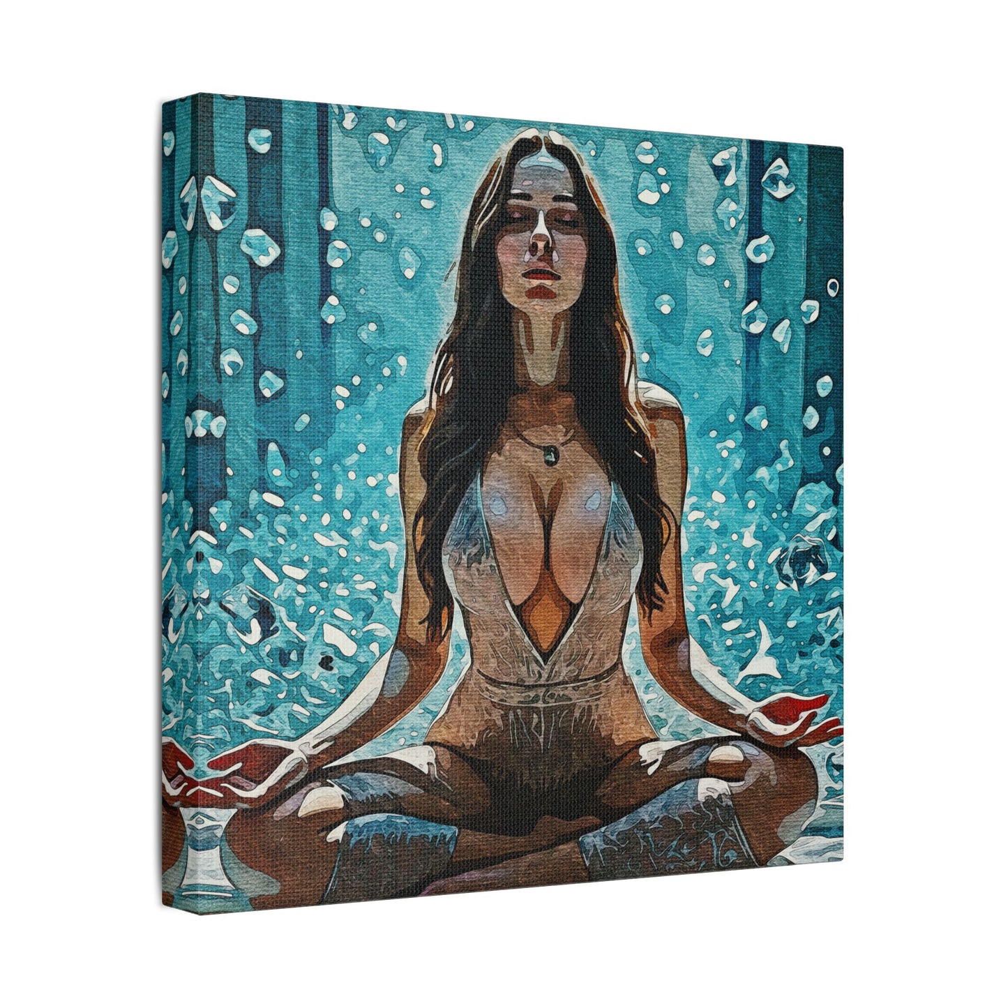 Crystal Mind – Meditative Stillness in Surreal Blue - Meditation Wall Art Canvas, Tranquil Home Decor, Mindfulness Gift, Zen Artwork, Spiritual Art for Yoga Lovers