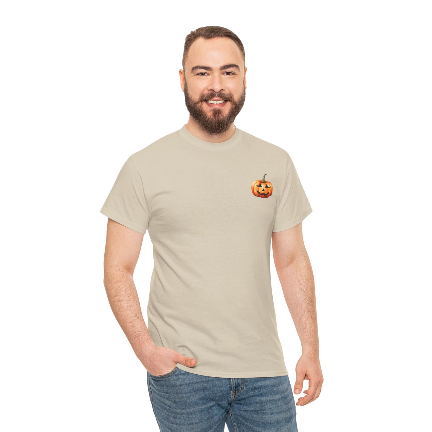 ๐ Embrace Autumn Magic - Pumpkin Bliss Collection for Cozy Season Vibes โจ - Harvest Vibes Pumpkin Cotton Tee | Fall Shirt, Halloween Apparel, Autumn Fashion, Unisex Graphic Tee, Gift for Pumpkin Lovers