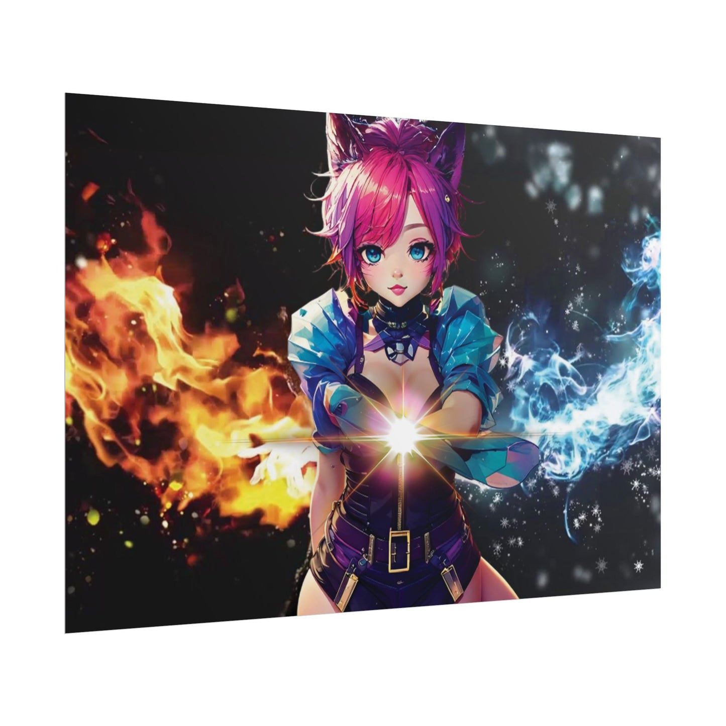 Canvas Print Elemental Balance: Flame & Frost Anime Fantasy Poster