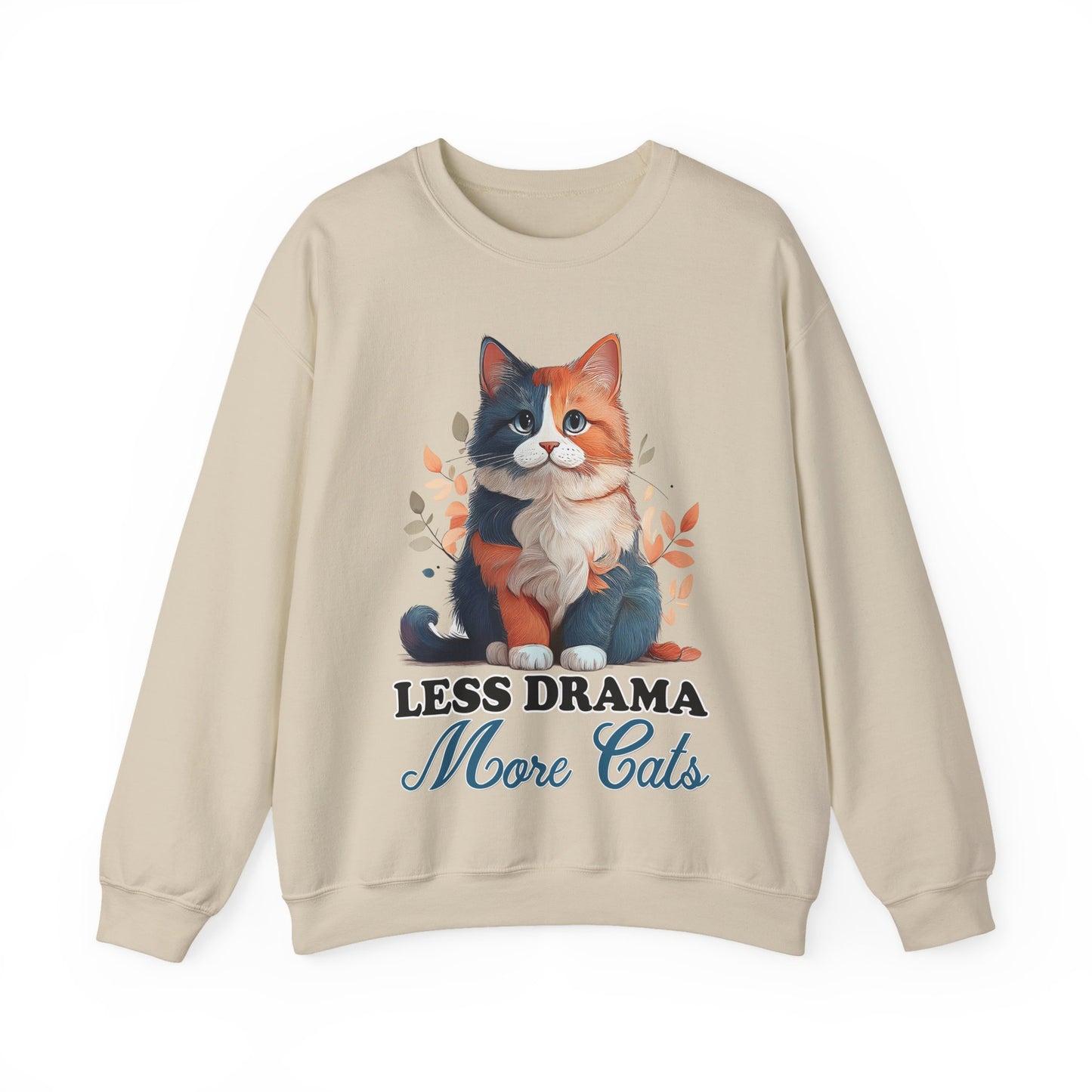 Less Drama, More Cats โ Purrfect Peace in Style ๐พโจ - Cat Lover Crewneck Sweatshirt | Less Drama More Cats | Cozy Gift for Cat Owners, Animal Lovers, Cute Cat Sweatshirt