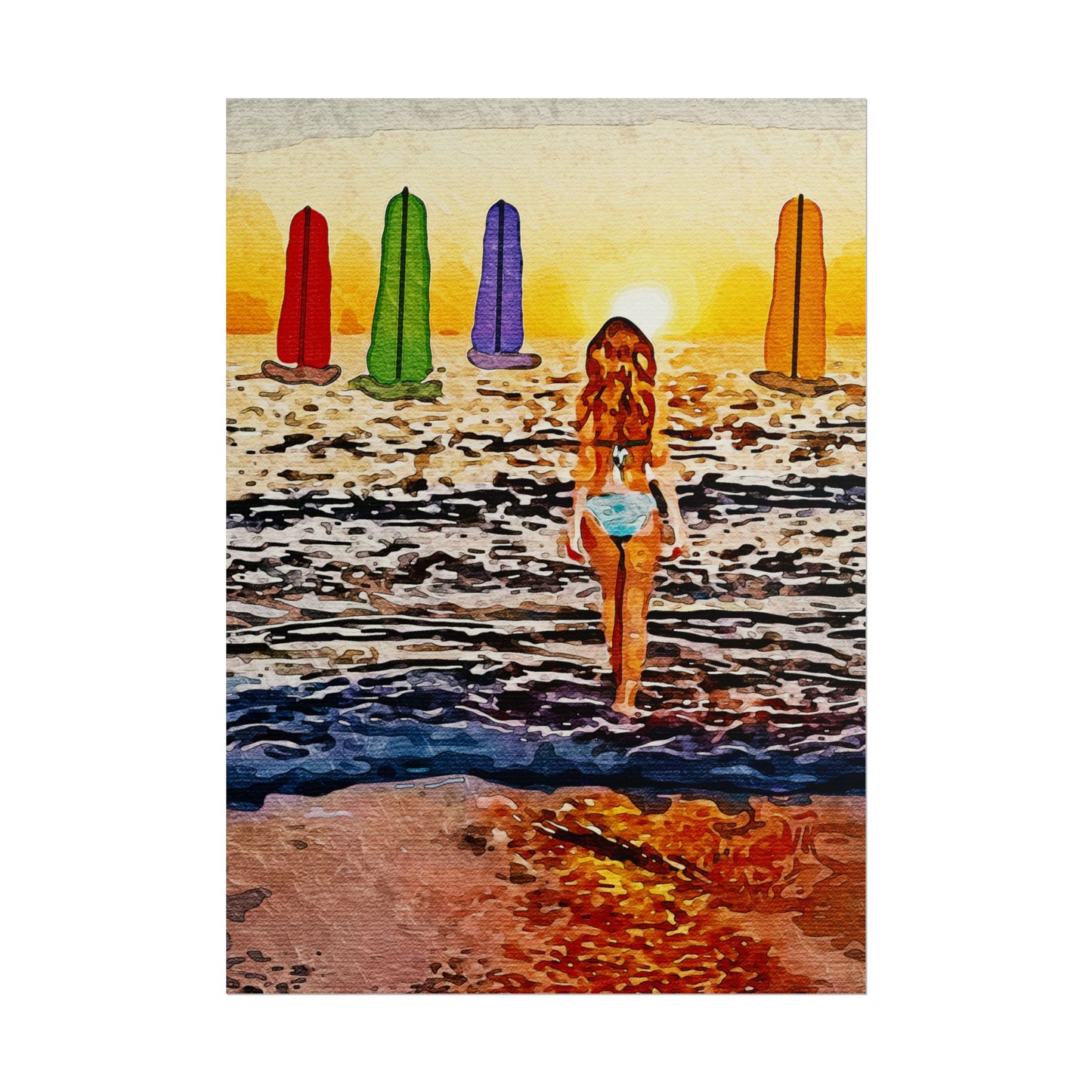 "Chasing Horizons: A Sunset Journey of Hope and Serenity Beyond the Waves" - Beach-Themed Rolled Posters, Decorative Wall Art, Summer Decor, Coastal Vibe, Surfing Gift, Ocean Sunset Print