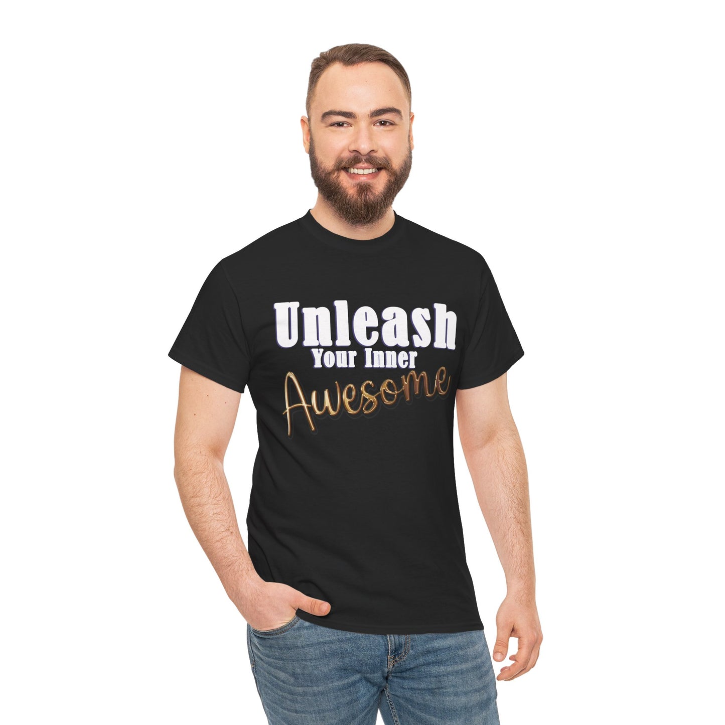 Unisex Heavy Cotton Tee - 'Unleash Your Inner Awesome' Inspirational Shirt