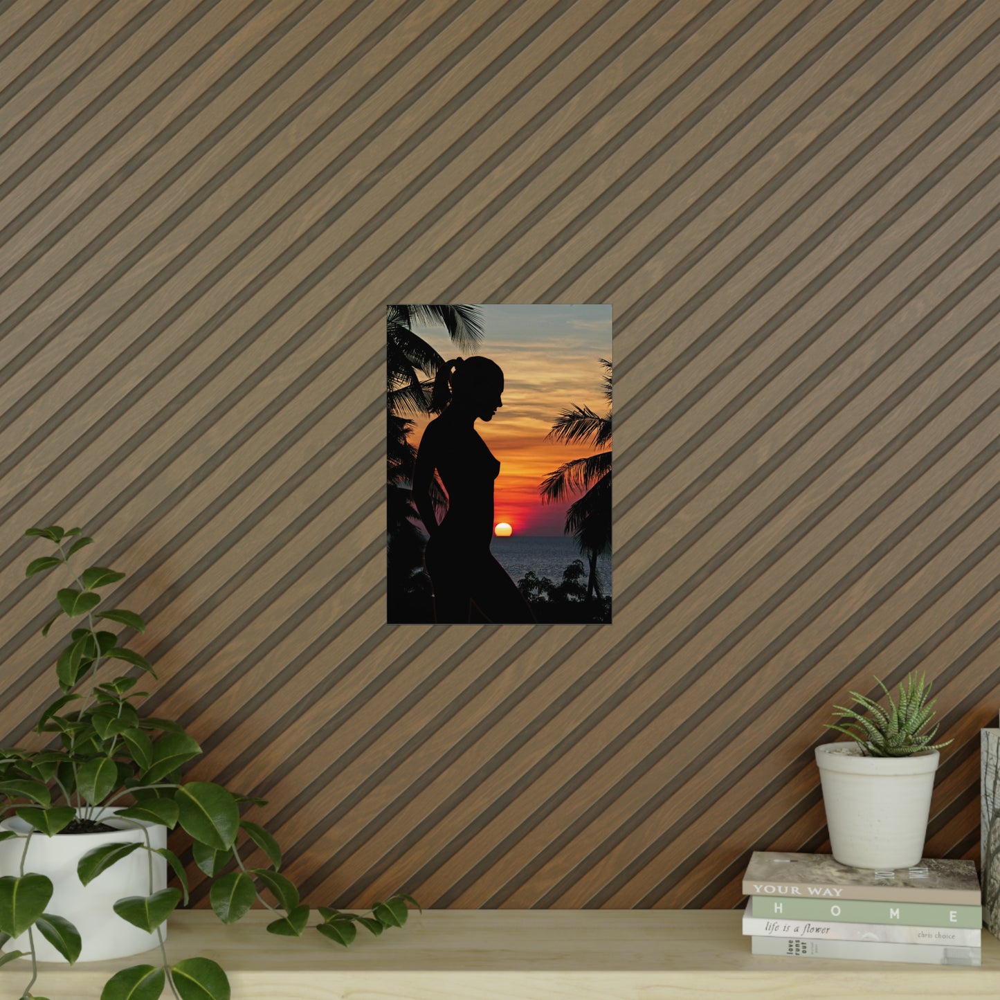 Silhouette Sunset Poster Art, Tropical Wall Decor, Home Aesthetic Prints, Gift for Nature Lovers, Bedroom Wall Art