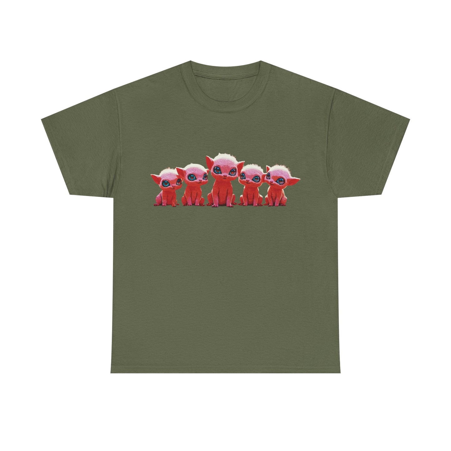 "Squad Goals: Adorable Red Creatures United - Friendship & Joy Collection" - Cute Cartoon Animal Unisex Heavy Cotton Tee, Fun Graphic Shirt, Gift for Animal Lovers, Casual Outfit, Summer Apparel