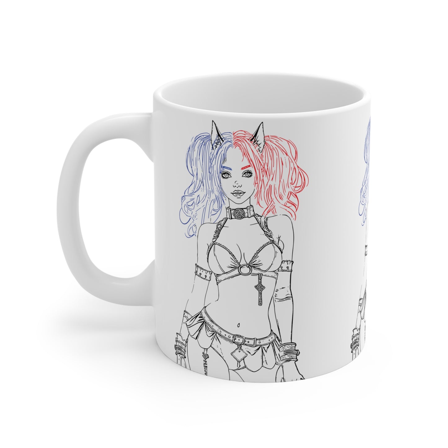 Ainime Catgirl Inspired Ceramic Mug, Cute Coffee Cup, Unique Gift for Comic Fans, Halloween, Birthday, Character Merchandise