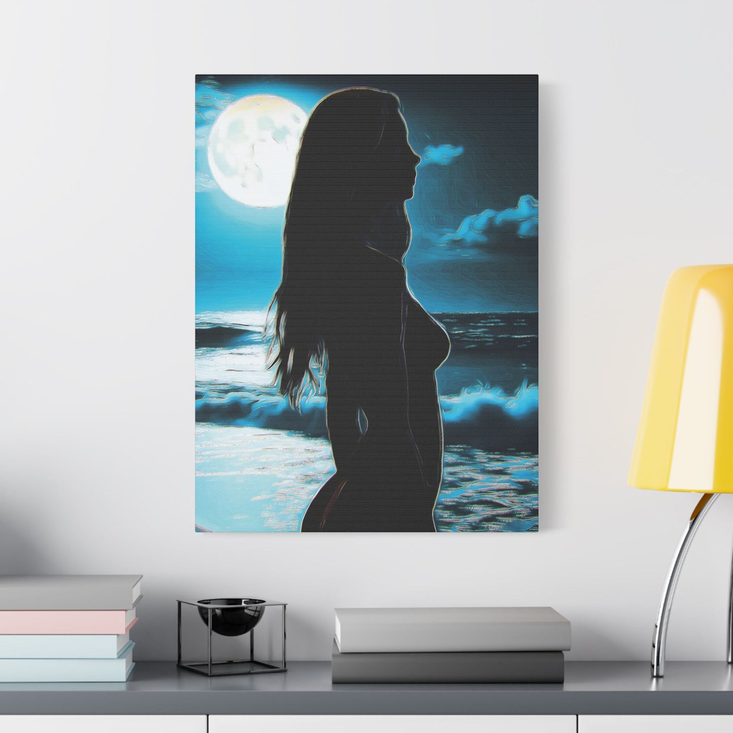 Moonlit Reflections – Serenity, Strength & Ocean Calm in One Magical Moment 🌊🌕 - Stretched Canvas Art Print, Moonlit Ocean Wall Decor, Aesthetic Home Decoration, Unique Artwork for Living Room, Modern Art Gift
