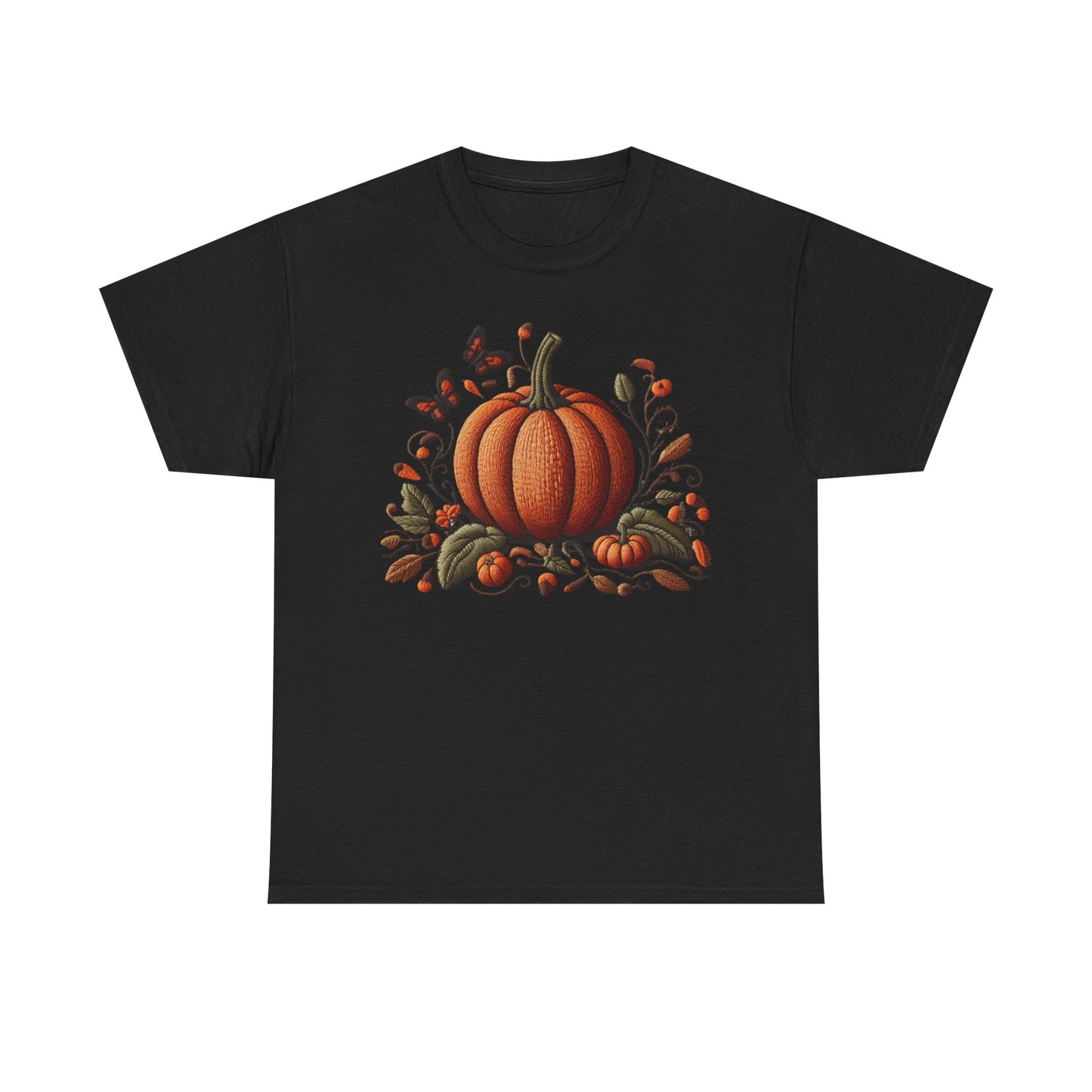 Pumpkin & Botanical Bliss โ Autumnโs Cozy Charm ๐๐ - Autumn Pumpkin Tee, Fall T-Shirt, Halloween Shirt, Thanksgiving Gift, Unisex Heavy Cotton Tee
