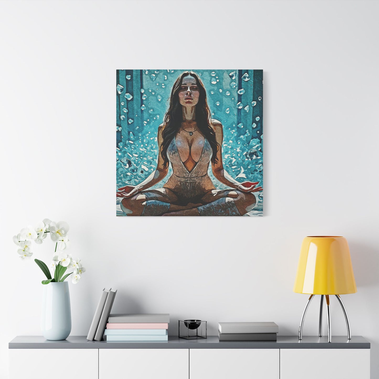 Crystal Mind – Meditative Stillness in Surreal Blue - Meditation Wall Art Canvas, Tranquil Home Decor, Mindfulness Gift, Zen Artwork, Spiritual Art for Yoga Lovers