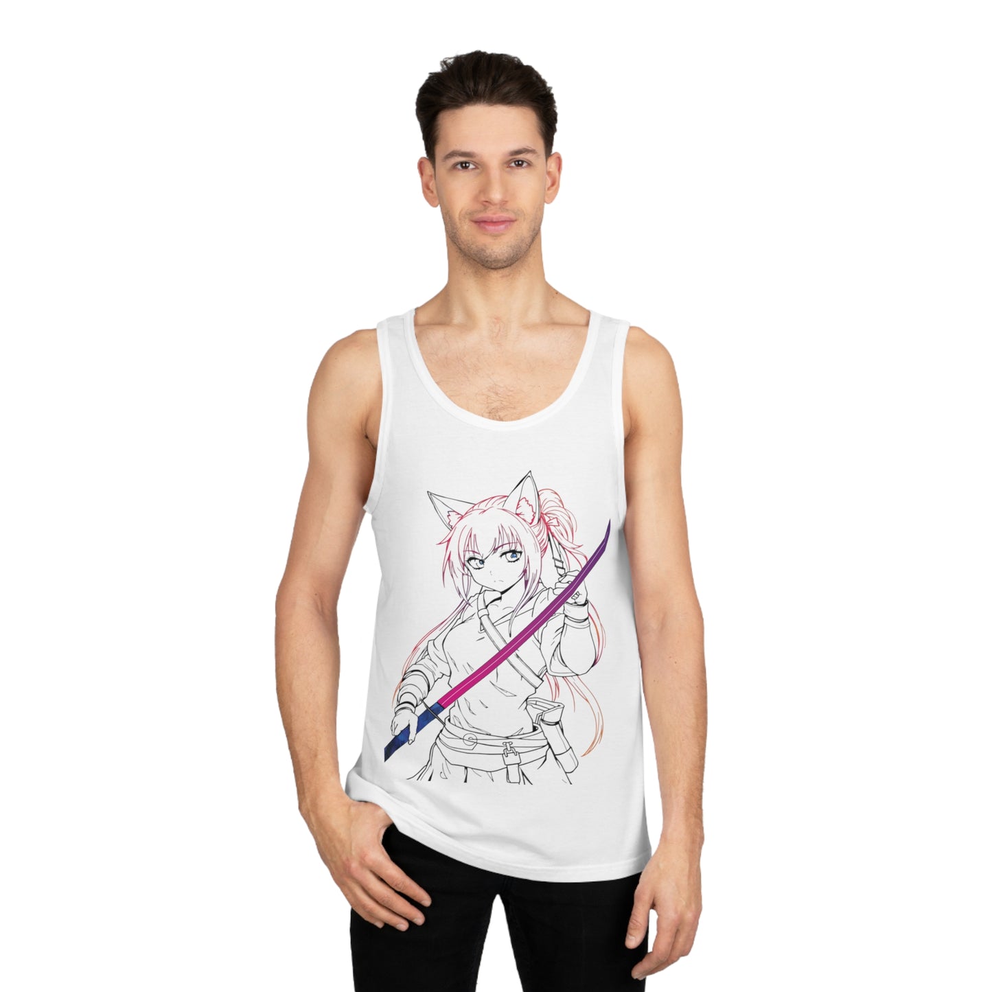 Anime-Inspired Unisex Softstyle Tank Top, Cool Graphic Tee for Casual Wear, Ideal Gift for Anime Lovers, Summer Style, Cute Character Design