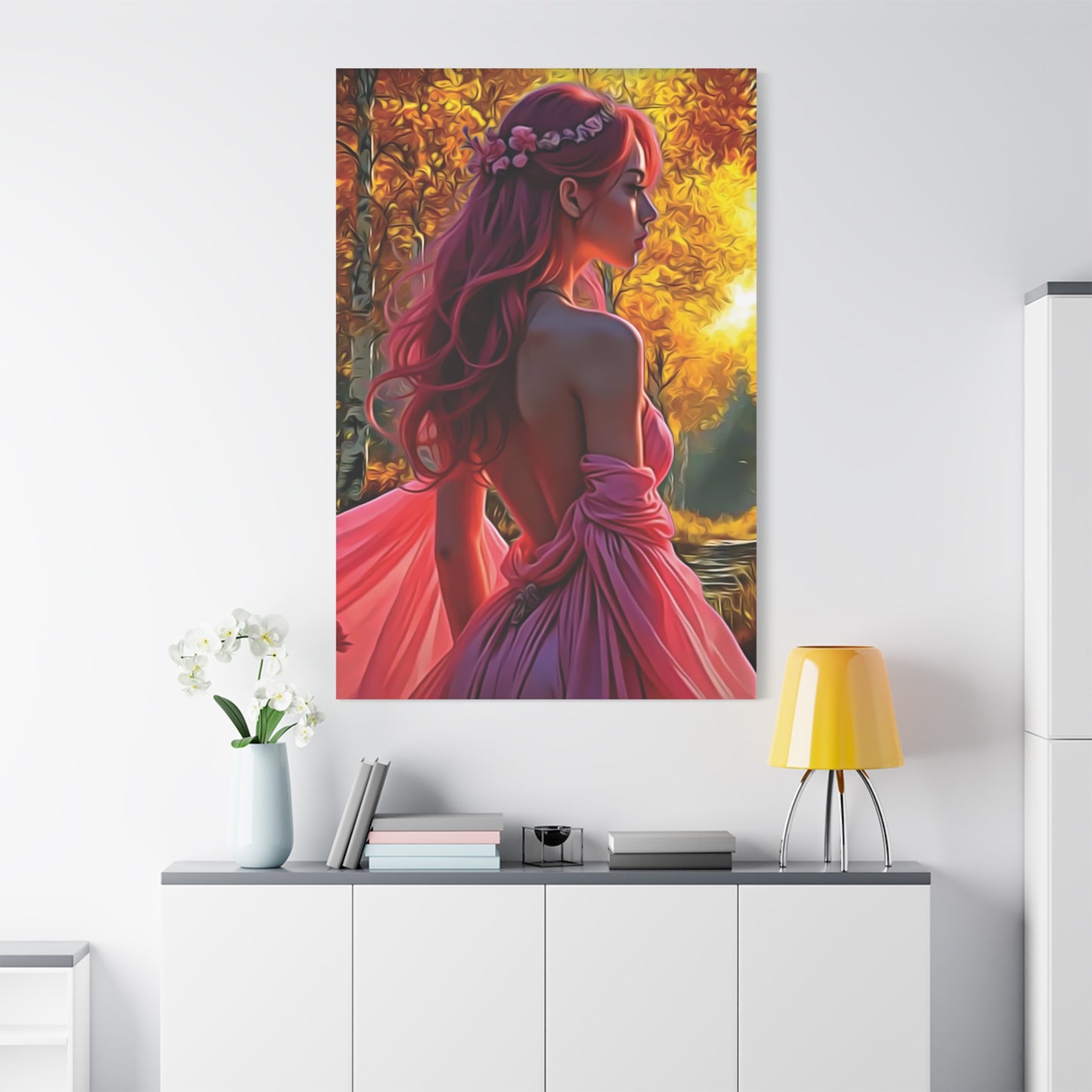 Beauty in Pink – Elegance Blossoms in Autumn Light - Stretched Canvas Art Piece, Elegant Home Decor, Wall Art, Modern Art Display, Gift for Art Lovers, Perfect for Any Occasion