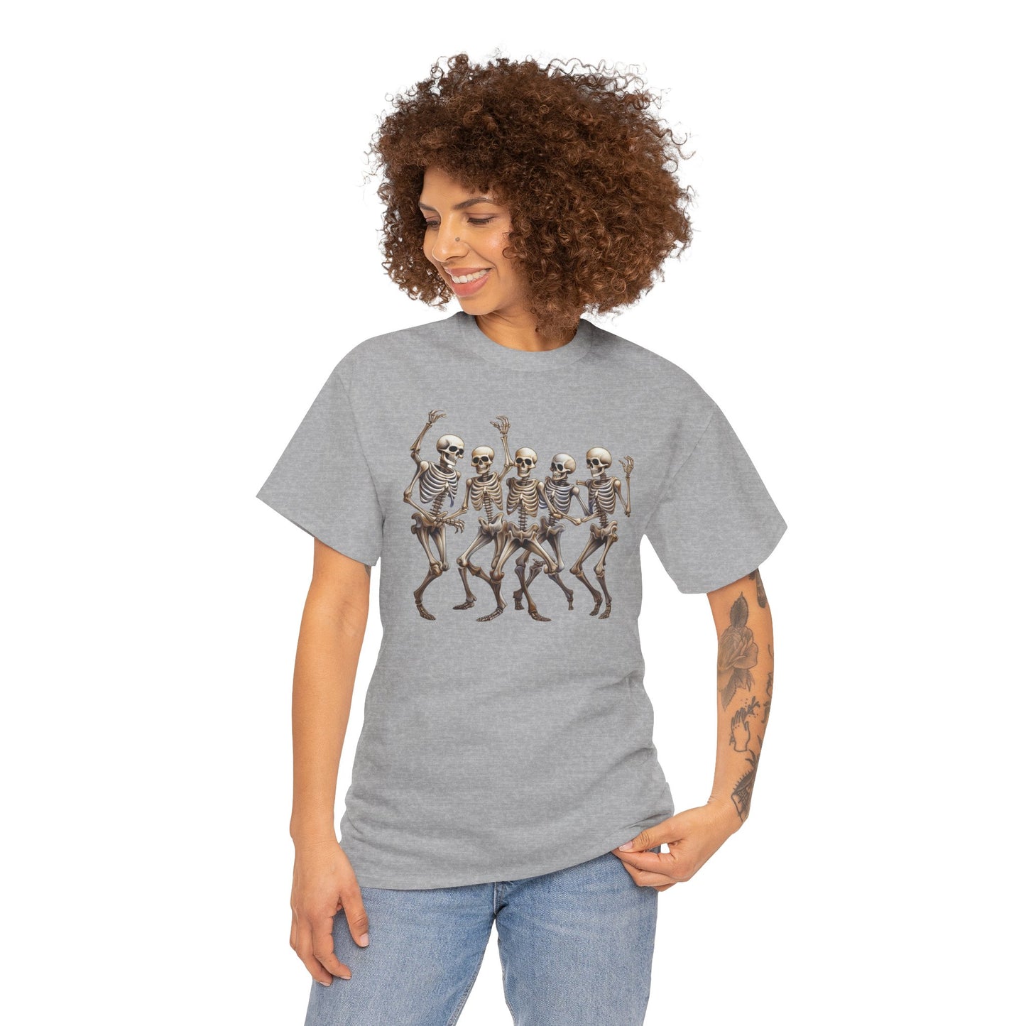 "Celebrate Life with Dancing Skeletons – Bold Apparel & Mugs that Spark Joy" - Unisex Heavy Cotton Tee with Dancing Skeletons, Halloween Shirt, Casual Tee, Party Apparel, Fun Graphic T-Shirt