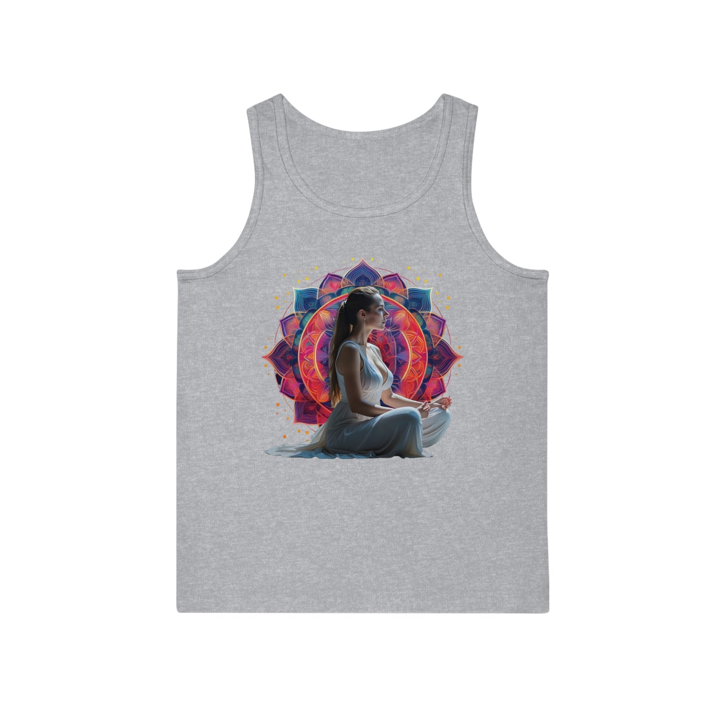 Sacred Geometry Meditation Mandala - Find Your Inner Peace Through Spiritual Awakening & Mindfulness - Meditative Mandala Art Unisex Softstyle™ Tank Top, Yoga Gear, Relaxation Wear, Spiritual Apparel, Comfortable Summer Top