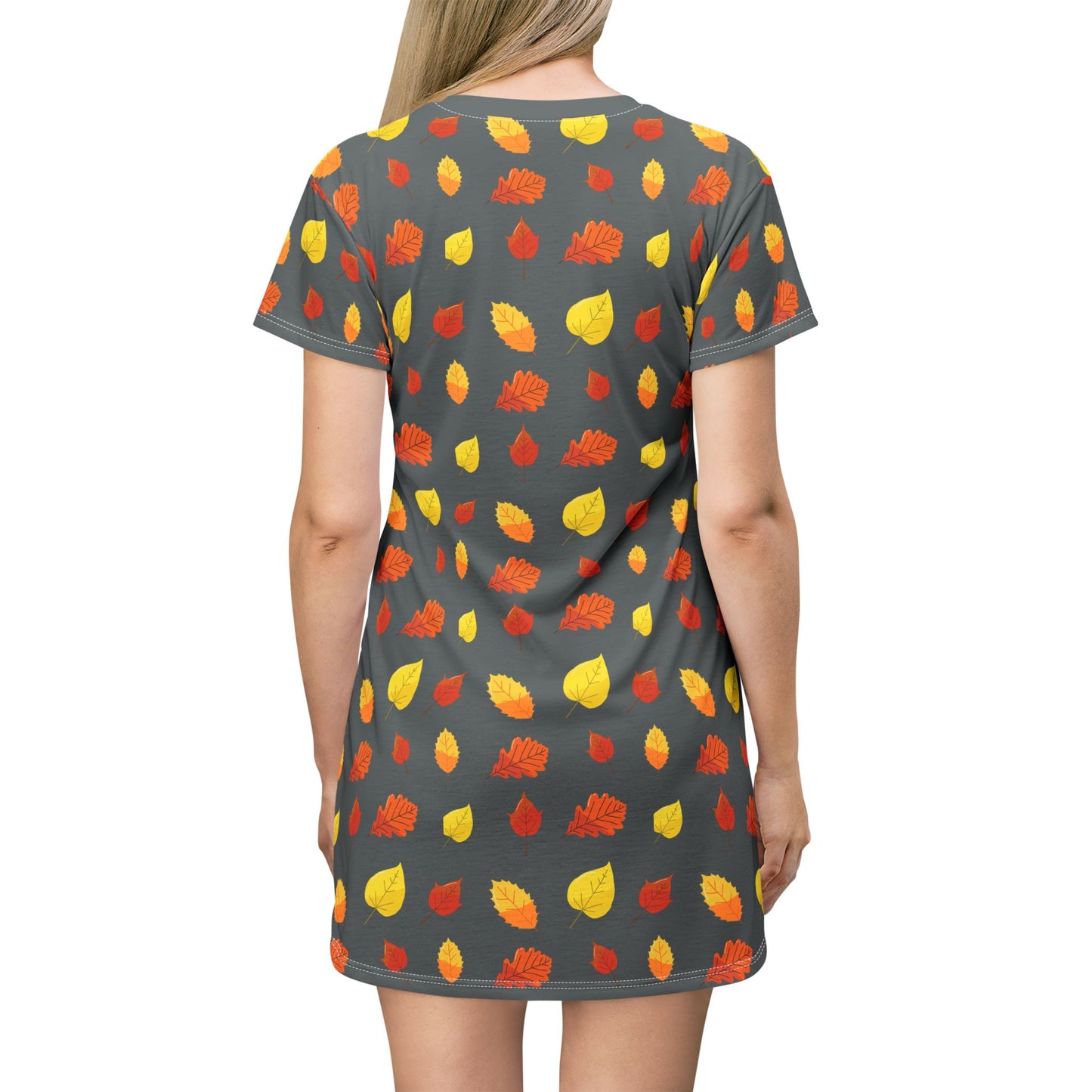 Colorful Leaf T-Shirt Dress - Vibrant Nature Pattern