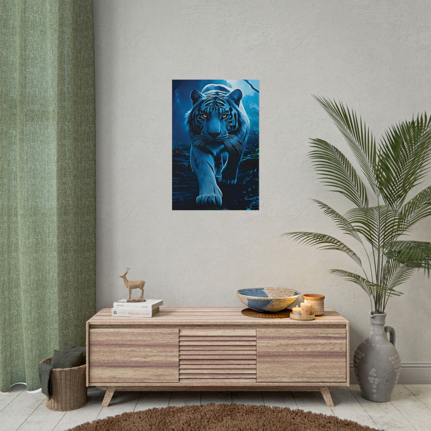 π
Blue Ember: Strength in Stillness, Power in Motion - Majestic Tiger Rolled Poster, Wildlife Decor, Animal Lover Gift, Home Wall Art, Tiger Poster Print