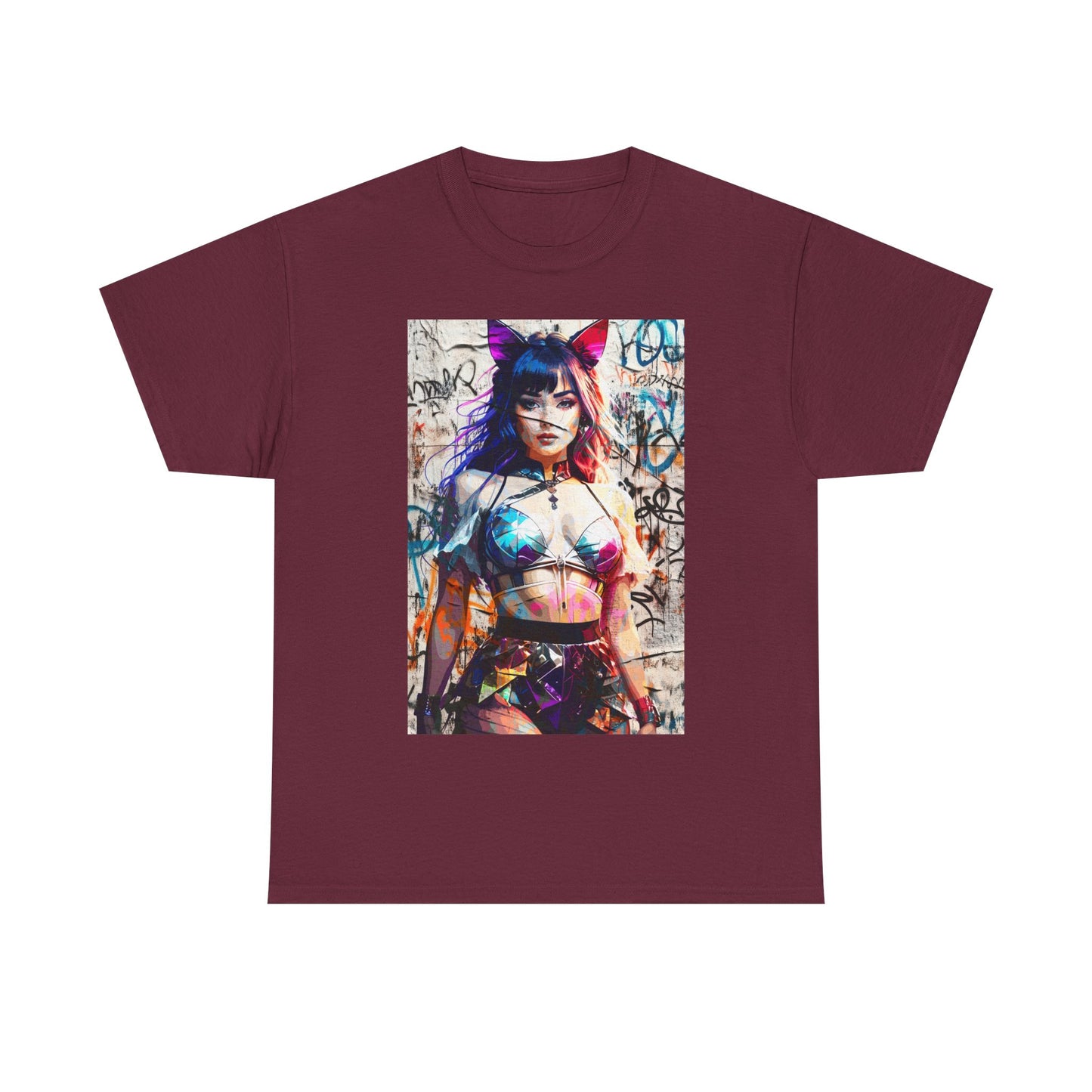 Graphic Tee - Prismatic Feline Enchantress Anime-Inspired Art Shirt