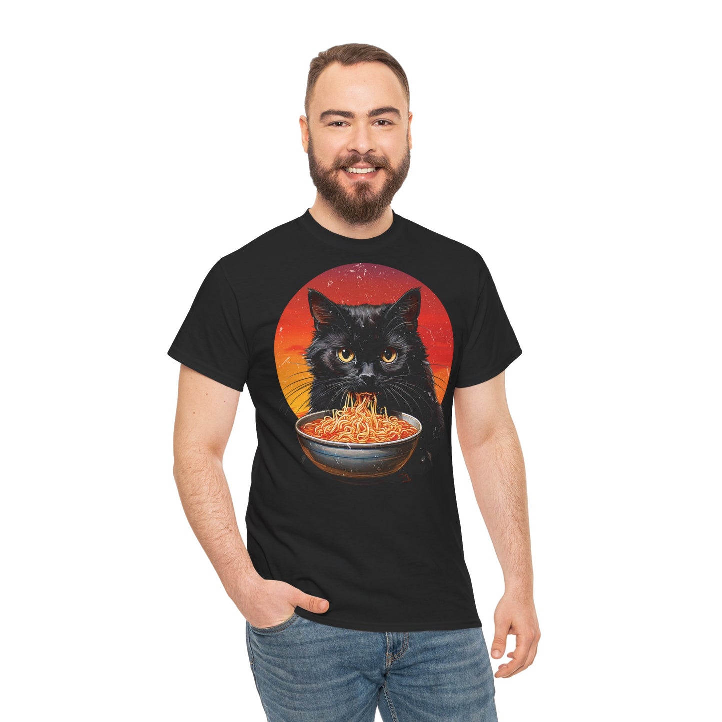 Ramen Cat - Cute Cat with Bowl of Noodles Unisex Heavy Cotton Tee