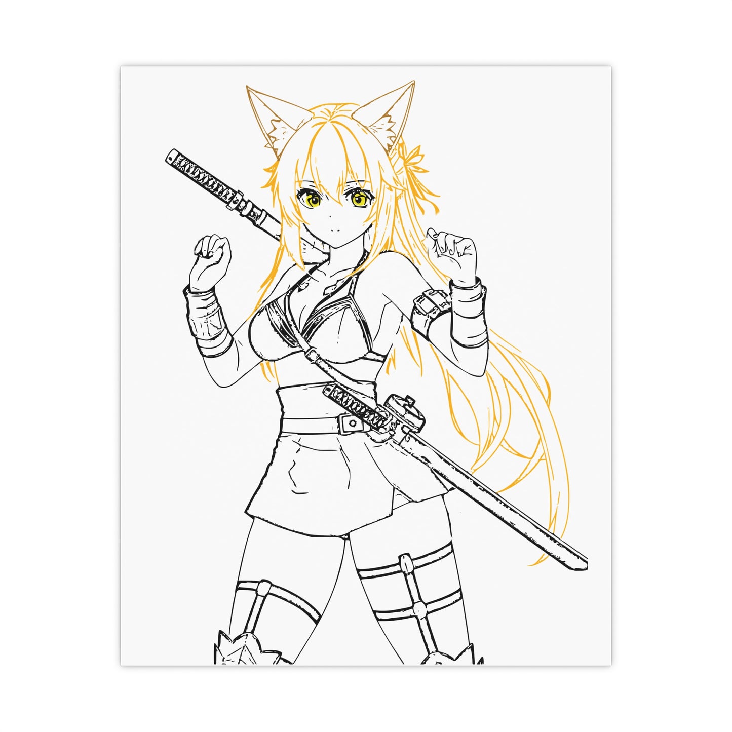 Poster: Anime Cat-Eared Blade Warrior Power - Fantasy Anime Art