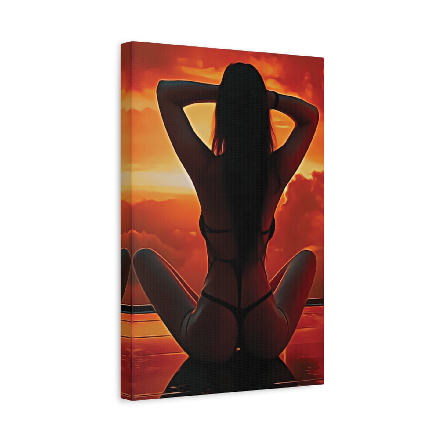 Golden Hour Serenity – Empowering Sunset Silhouette Inspiring Calm, Strength and Inner Freedom - Stretched Canvas Art Print - Sunset Silhouette, Wall Decor, Modern Home Art, Unique Gift, Bedroom Decor, Summer Vibes