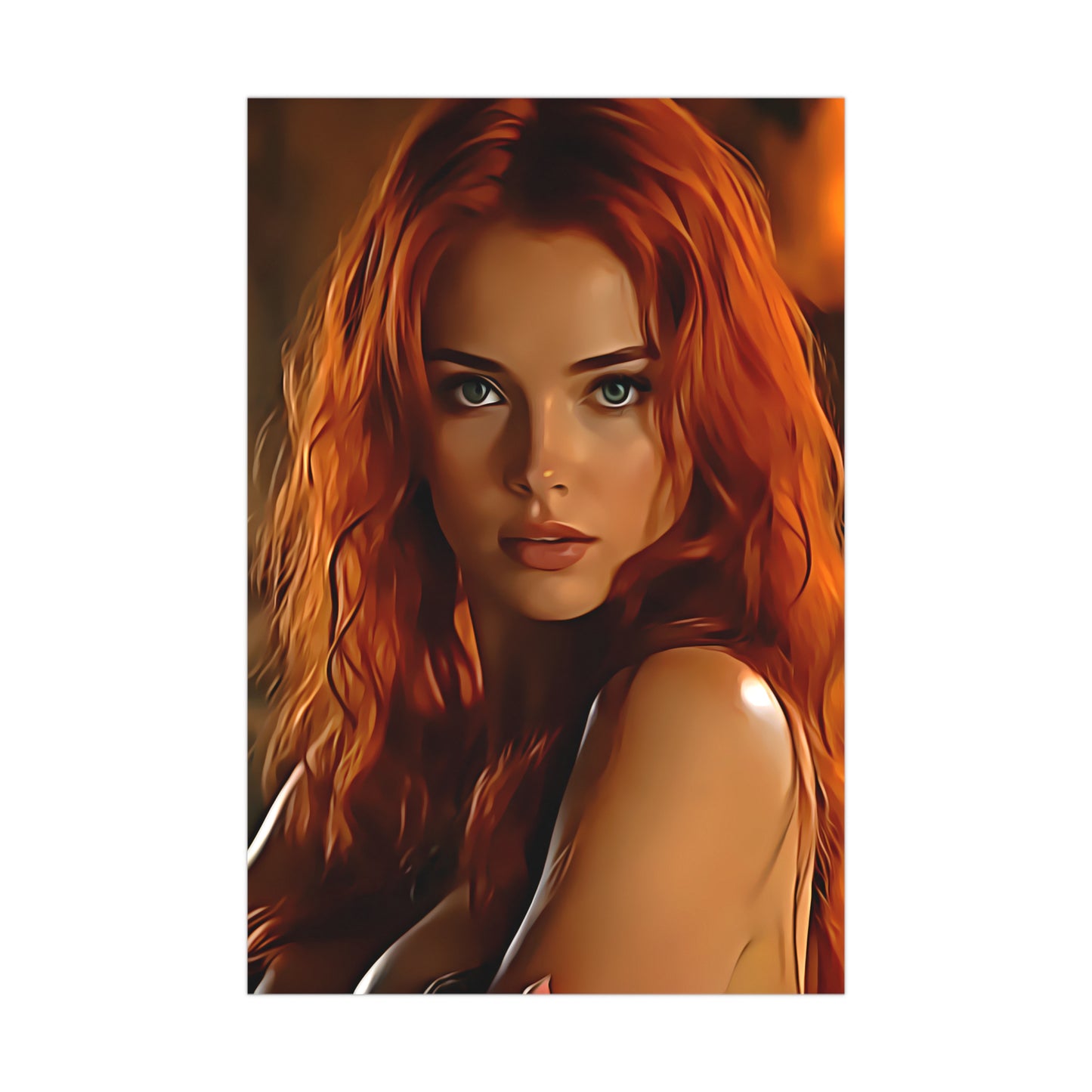 Fiery Muse: Ignite Your Passion with the Radiant Gaze of the Crimson Enchantress - Vibrant Matte Poster Art, Captivating Wall Decor, Perfect Gift for Art Lovers, Home Aesthetic, Unique Artwork for Any Occasion