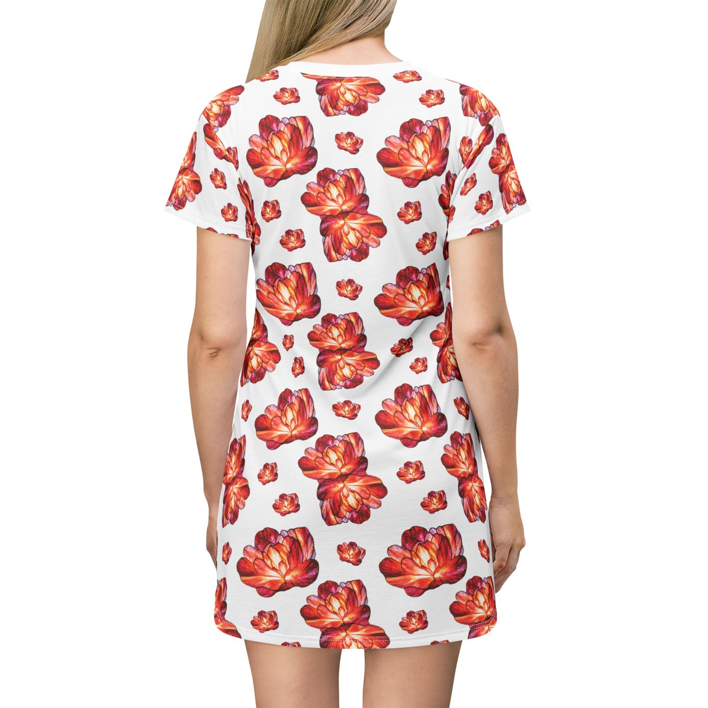 Modern Peone limited eddition design - Floral Print T-Shirt Dress, Casual Summer Dress, Boho Chic Dress, Beachwear, Garden Party Outfit, Gift for Her
