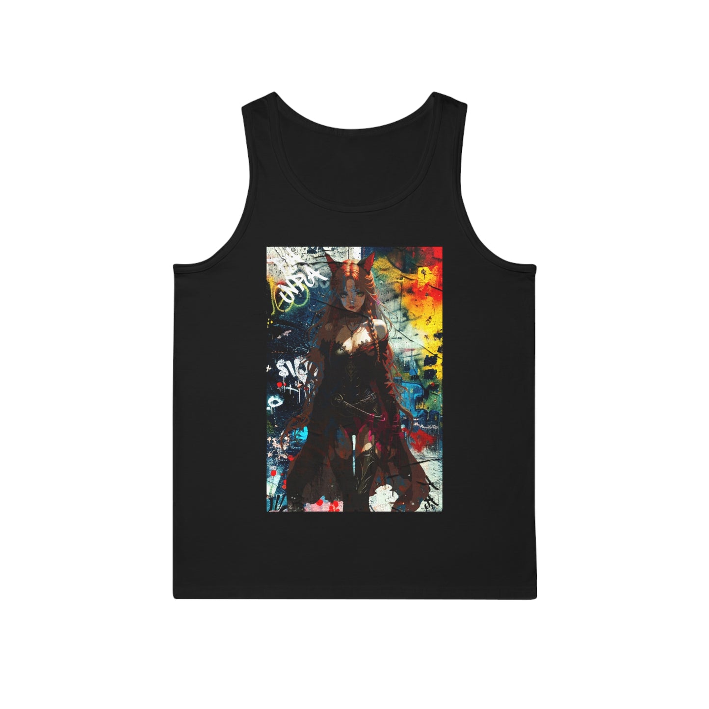 Warrior Anime Catgirl – Urban Fantasy Power on Canvas & Poster - Vibrant Art Tank Top | Unisex Softstyle™ | Cool Summer Wear, Festival Outfit, Casual Fashion, Unique Gift Idea, Comfortable Layering
