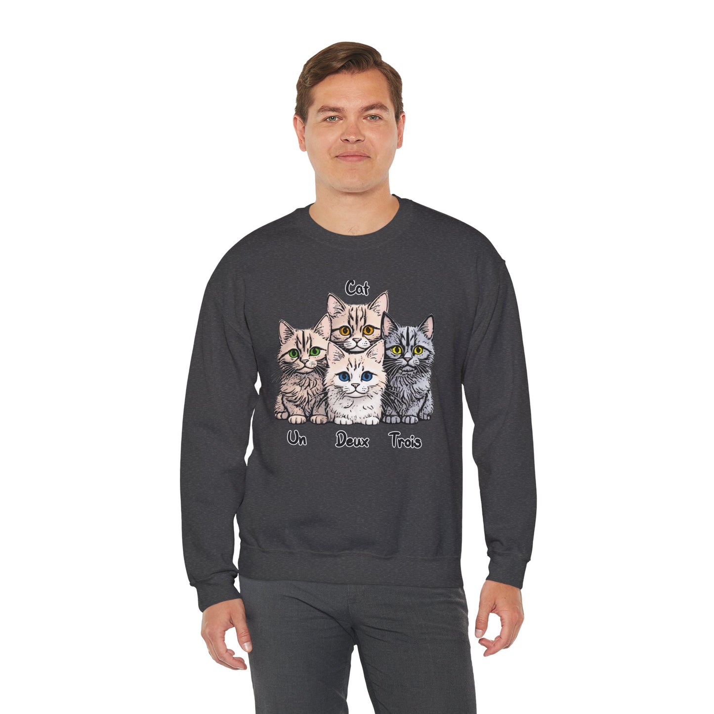 Un, Deux, Trois, Cat: Purrfect Counting Cuteness - Cat Lover Crewneck Sweatshirt, Cozy Pet Sweatshirt, Gift for Cat Owners, Cute Animal Apparel, Cat-Themed Fashion