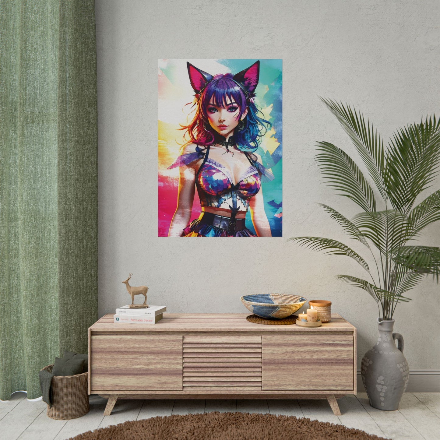 Vibrant Anime Cat Girl Rolled Poster - Colorful Wall Art for Anime Lovers