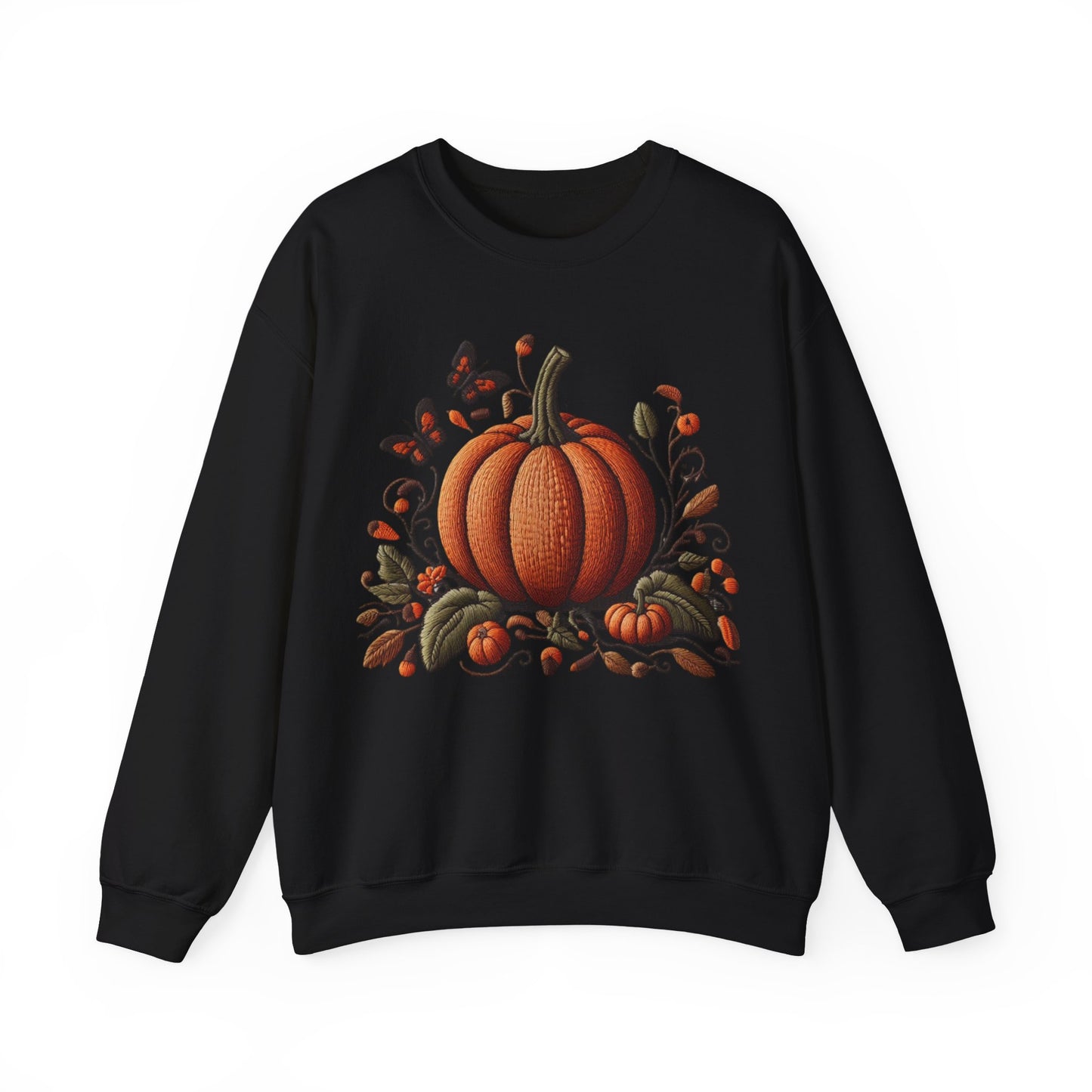 Pumpkin & Botanical Bliss โ Autumnโs Cozy Charm ๐๐ - Autumn Pumpkin Sweatshirt - Cozy Fall Apparel, Unisex Crewneck, Thanksgiving Gift, Seasonal Fashion, Pumpkin Patch Style