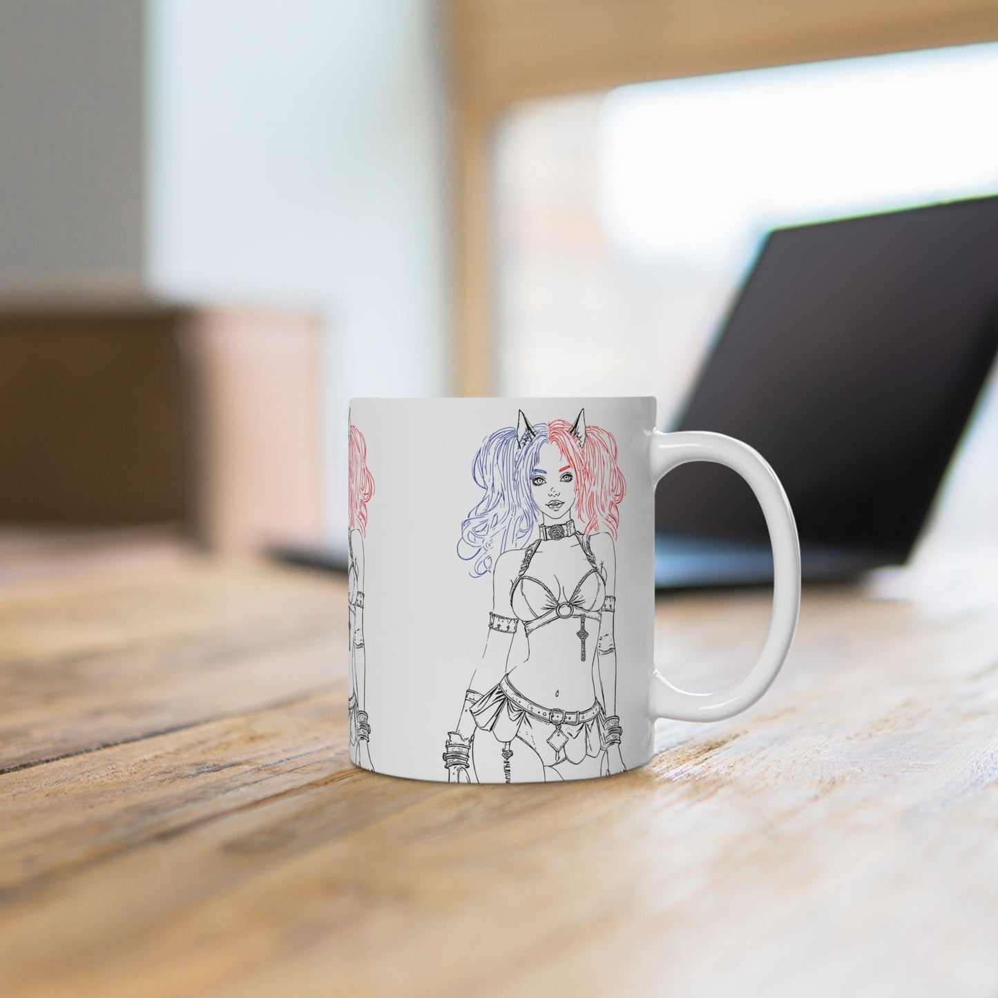Ainime Catgirl Inspired Ceramic Mug, Cute Coffee Cup, Unique Gift for Comic Fans, Halloween, Birthday, Character Merchandise