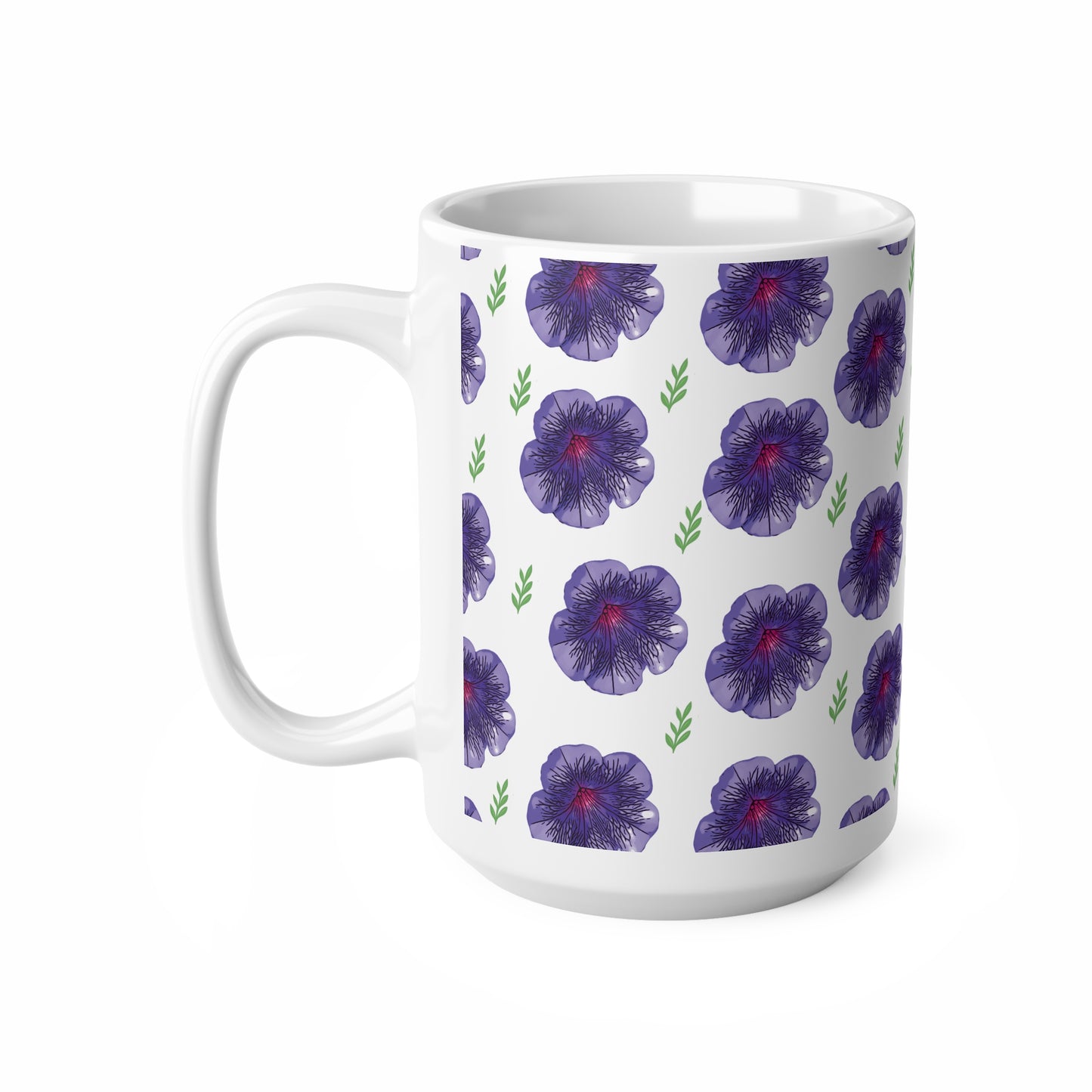 "Petunia" Vibrant Floral Ceramic Coffee Cups - 11oz & 15oz for Nature Lovers