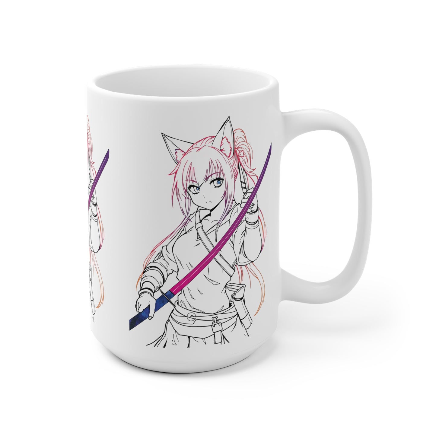 Anime-Inspired Ceramic Mug, Cat Girl Coffee Cup, Gift for Anime Lovers, Manga Mug, Unique Kawaii Drinkware