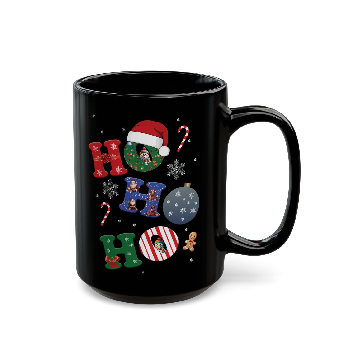 Festive Holiday Black Mug (11oz & 15oz) - 'Ho Ho Ho' Christmas Design