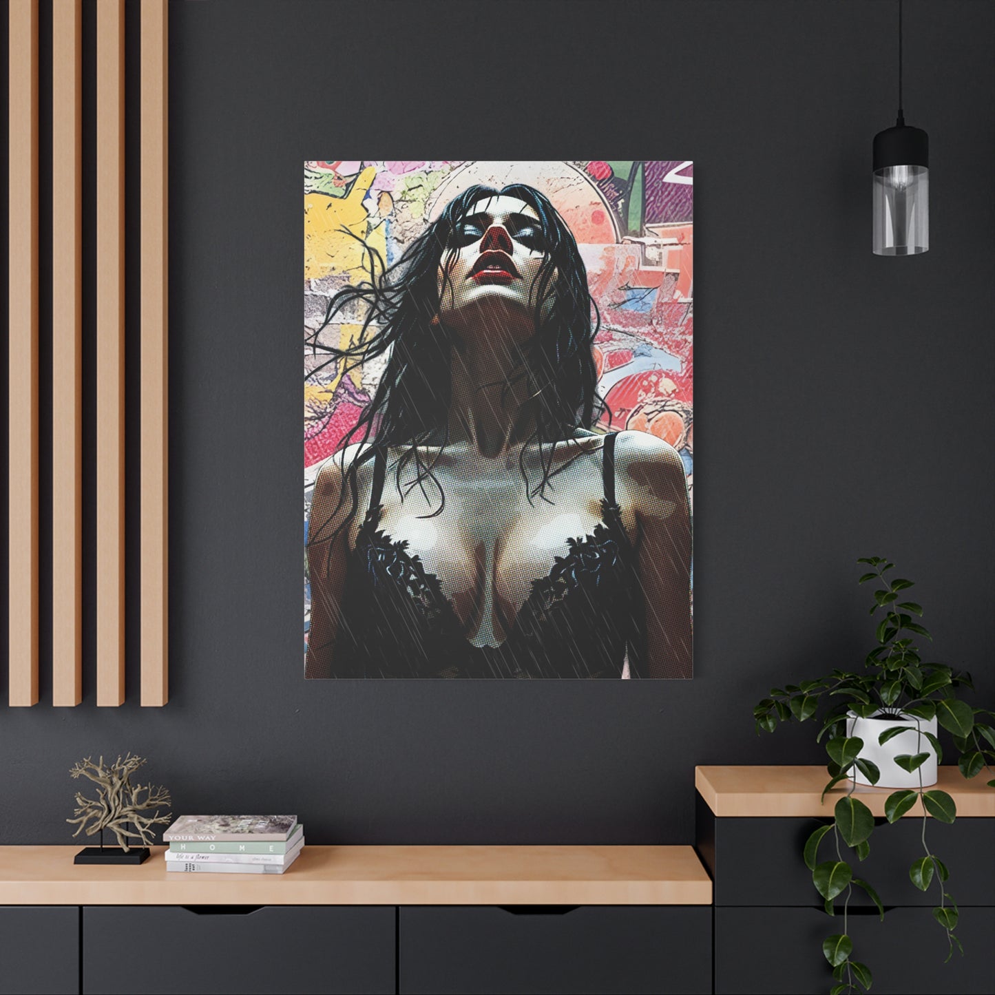 Rise Through the Storm: A Bold Expression of Strength, Passion, and Resilience in the Rain - Stretched Canvas Art Print, Wall Decor, Home Decor, Gift for Art Lovers, Modern Artwork, Contemporary Wall Art