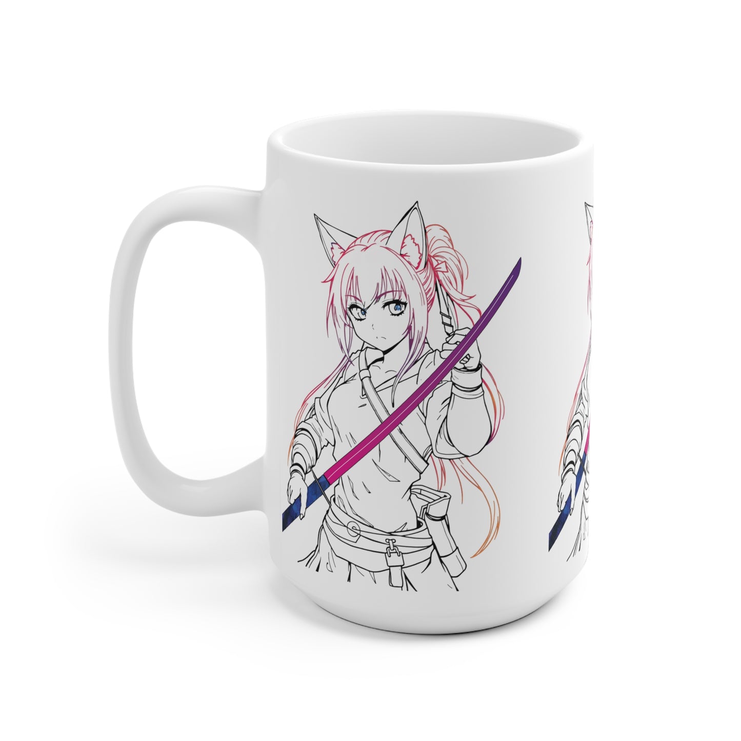 Anime-Inspired Ceramic Mug, Cat Girl Coffee Cup, Gift for Anime Lovers, Manga Mug, Unique Kawaii Drinkware
