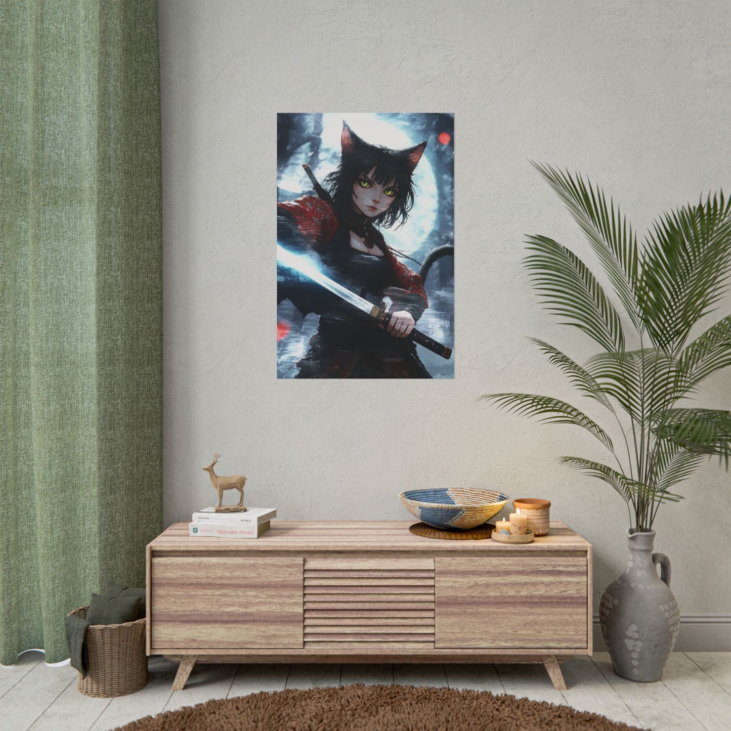 Cat Warrior Art Rolled Poster - Stylish Anime Decor for Home or Office