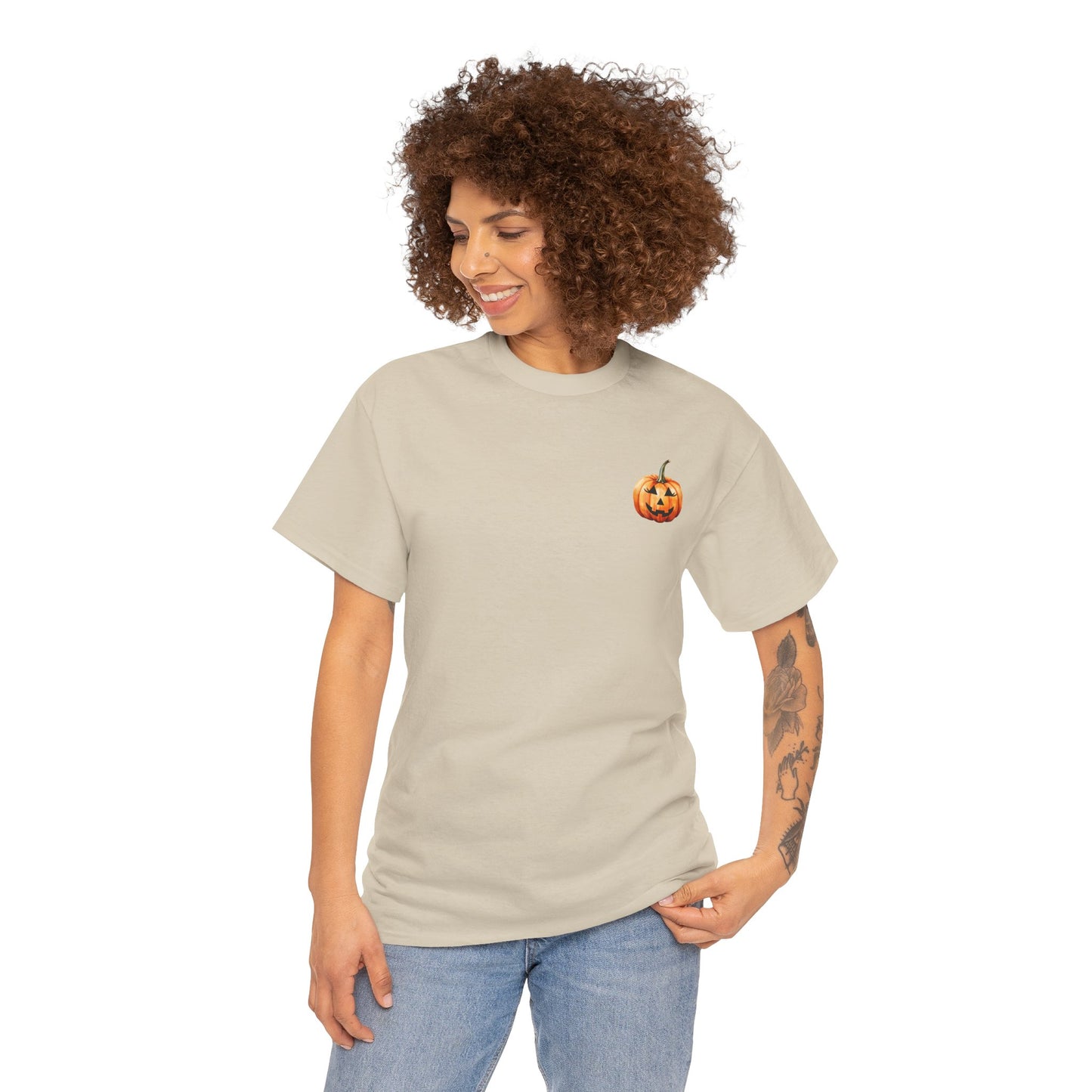 ๐ Embrace Autumn Magic - Pumpkin Bliss Collection for Cozy Season Vibes โจ - Harvest Vibes Pumpkin Cotton Tee | Fall Shirt, Halloween Apparel, Autumn Fashion, Unisex Graphic Tee, Gift for Pumpkin Lovers