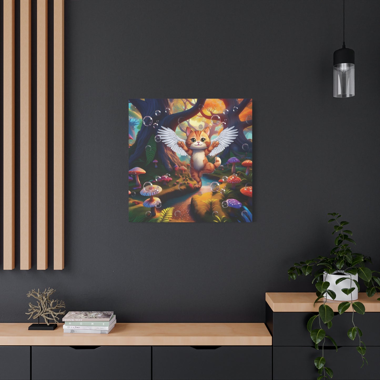 Winged Whiskers: Fantasy Cat's Magical Adventure - Canvas Print