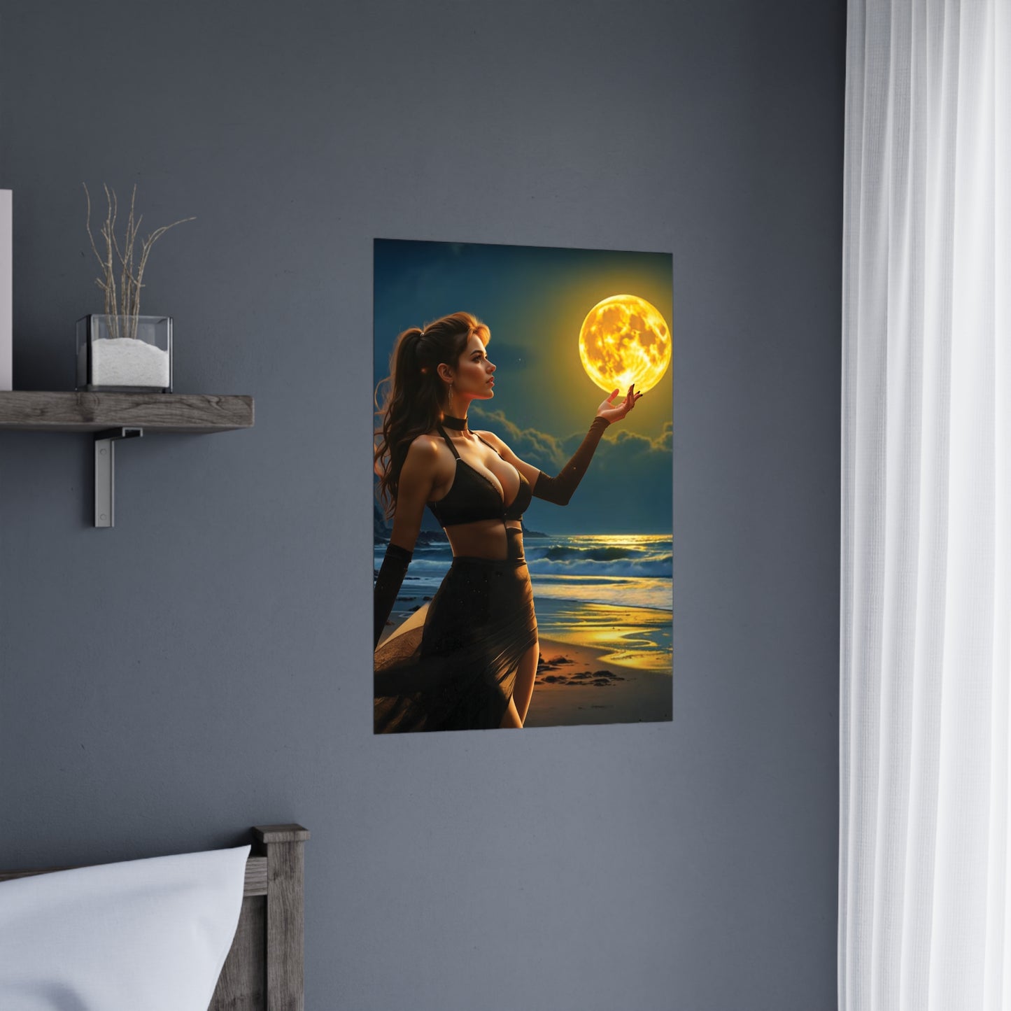 Moonlit Ambition – Reach for Your Celestial Dreams Poster- -Mystical Moonlight Matte Poster, Wall Art, Home Decor, Gift for Her, Enchanted Night Decor, Bedroom Wall Art